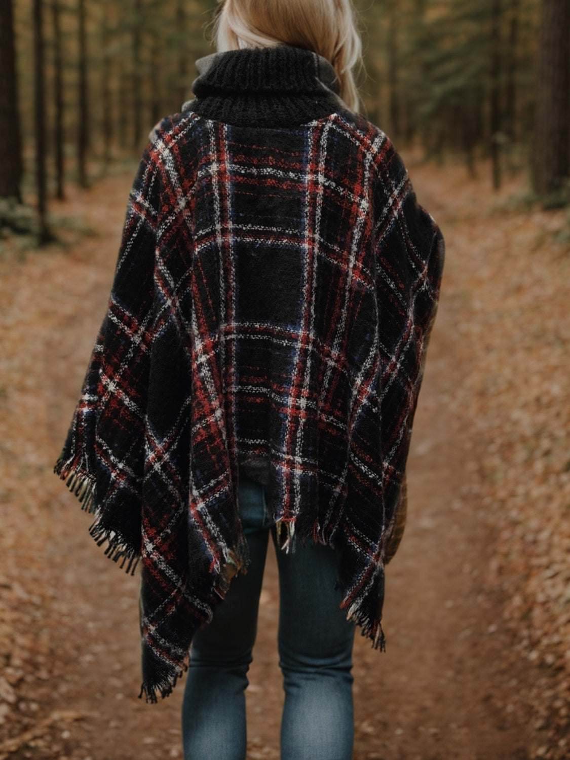 Shiny Turtleneck Plaid Raw Hem Sweater - Purcell's Clothing Company