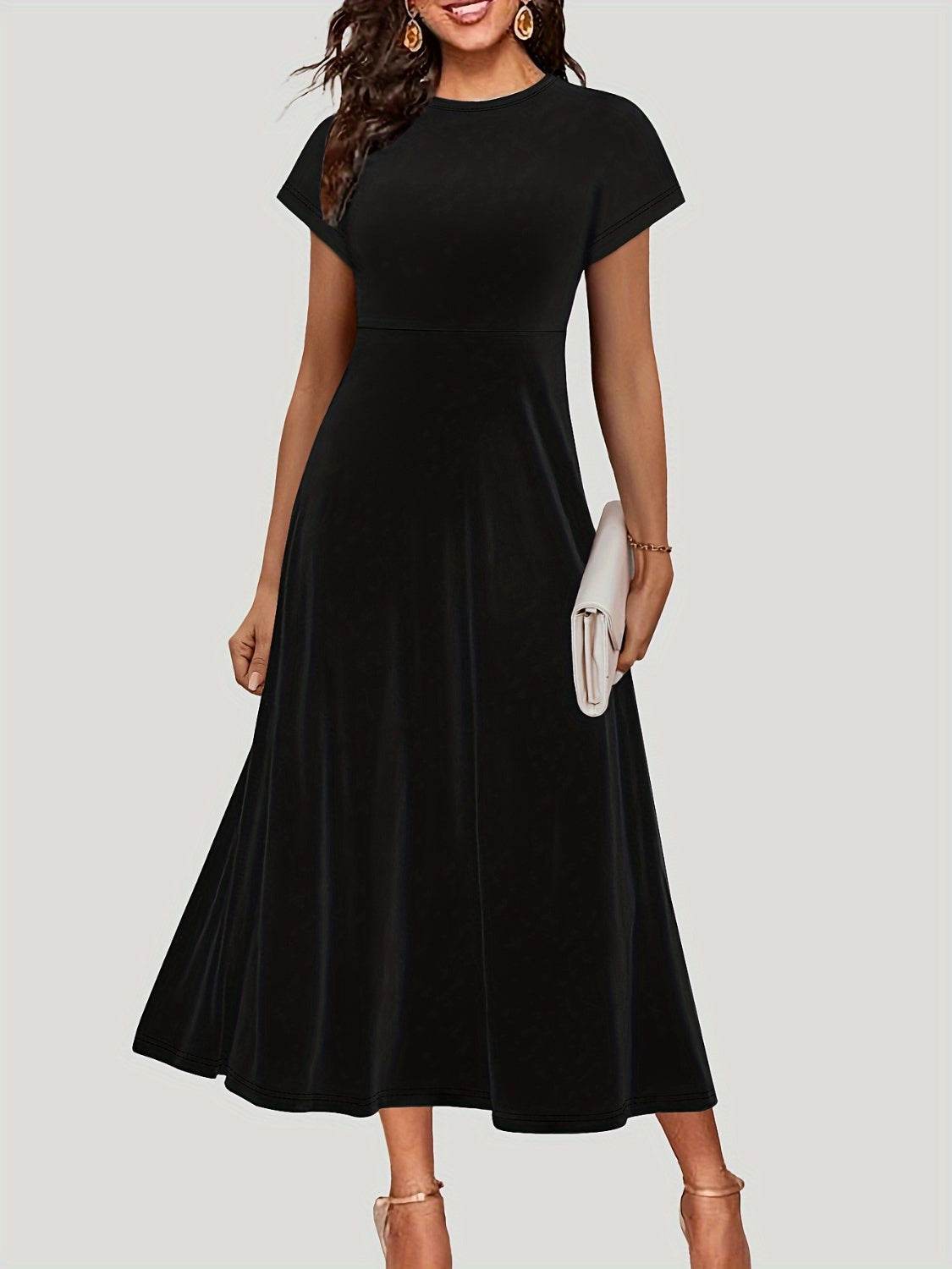 Round Neck Short Sleeve Midi Dress - Purcell's Clothing Company
