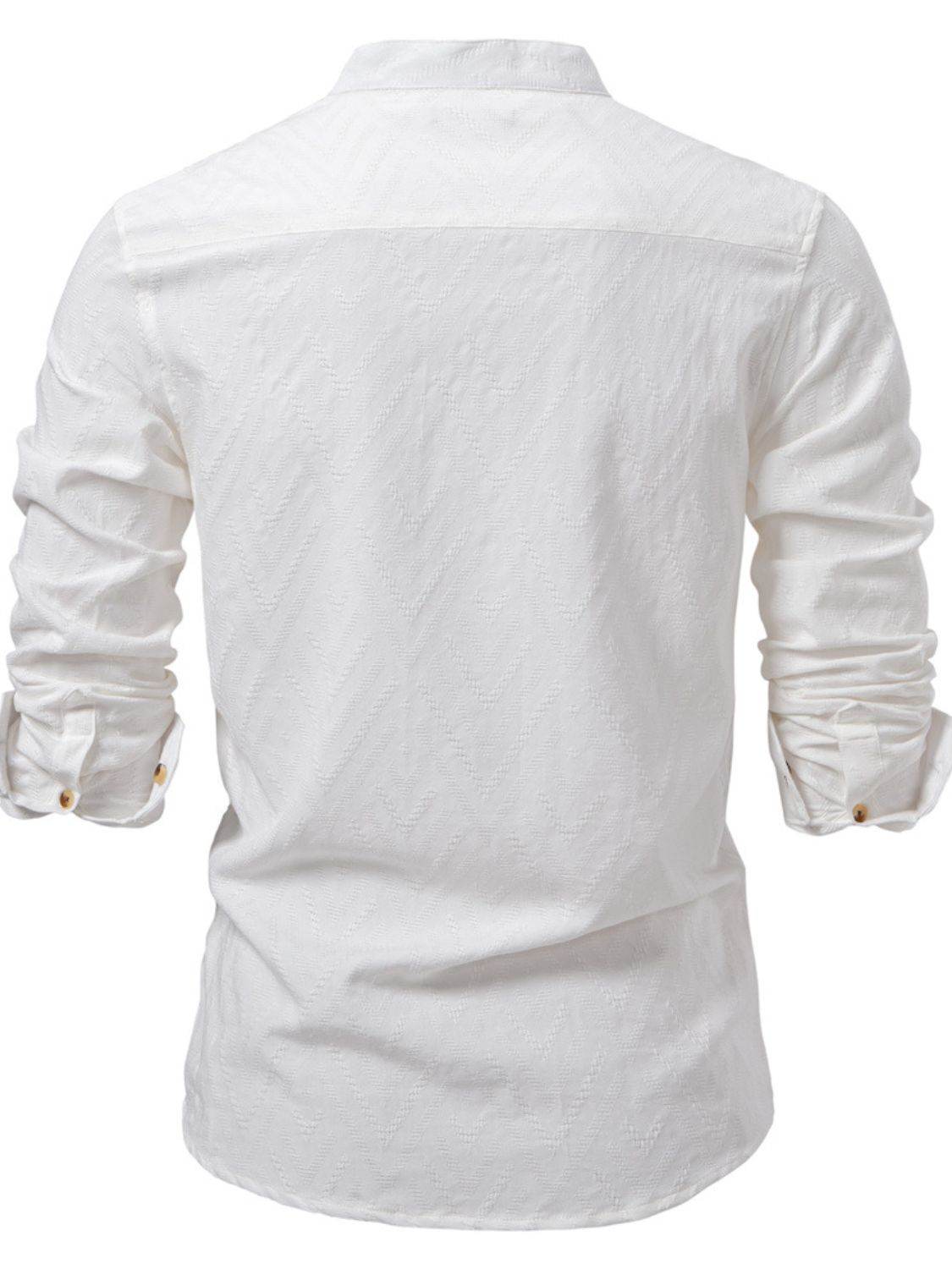 Half Button Geometric Texture Collared Neck Shirt - Purcell's Clothing Company
