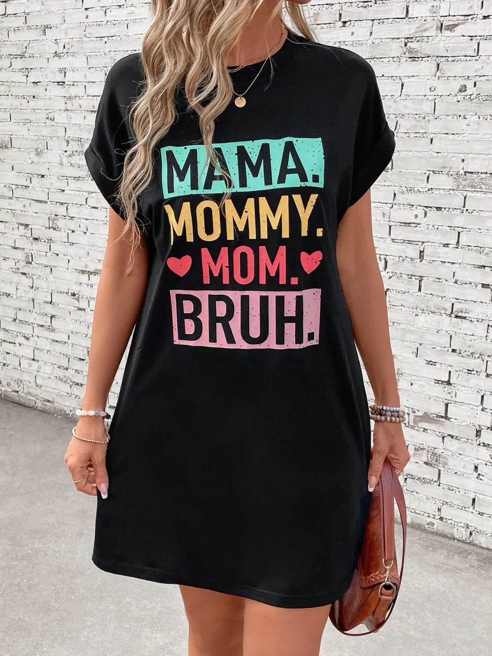 Letter Graphic Short Sleeve Mini Tee Dress - Purcell's Clothing Company
