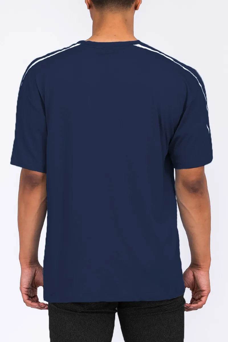 WEIV Men's Full Size Round Neck Tape Stripe T-shirt Plus Size - Purcell's Clothing Company