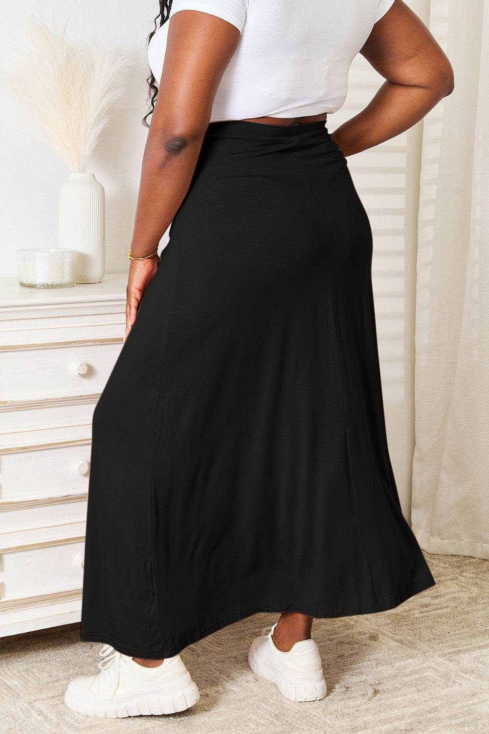 Double Take Full Size Soft Rayon Drawstring Waist Maxi Skirt - Purcell's Clothing Company