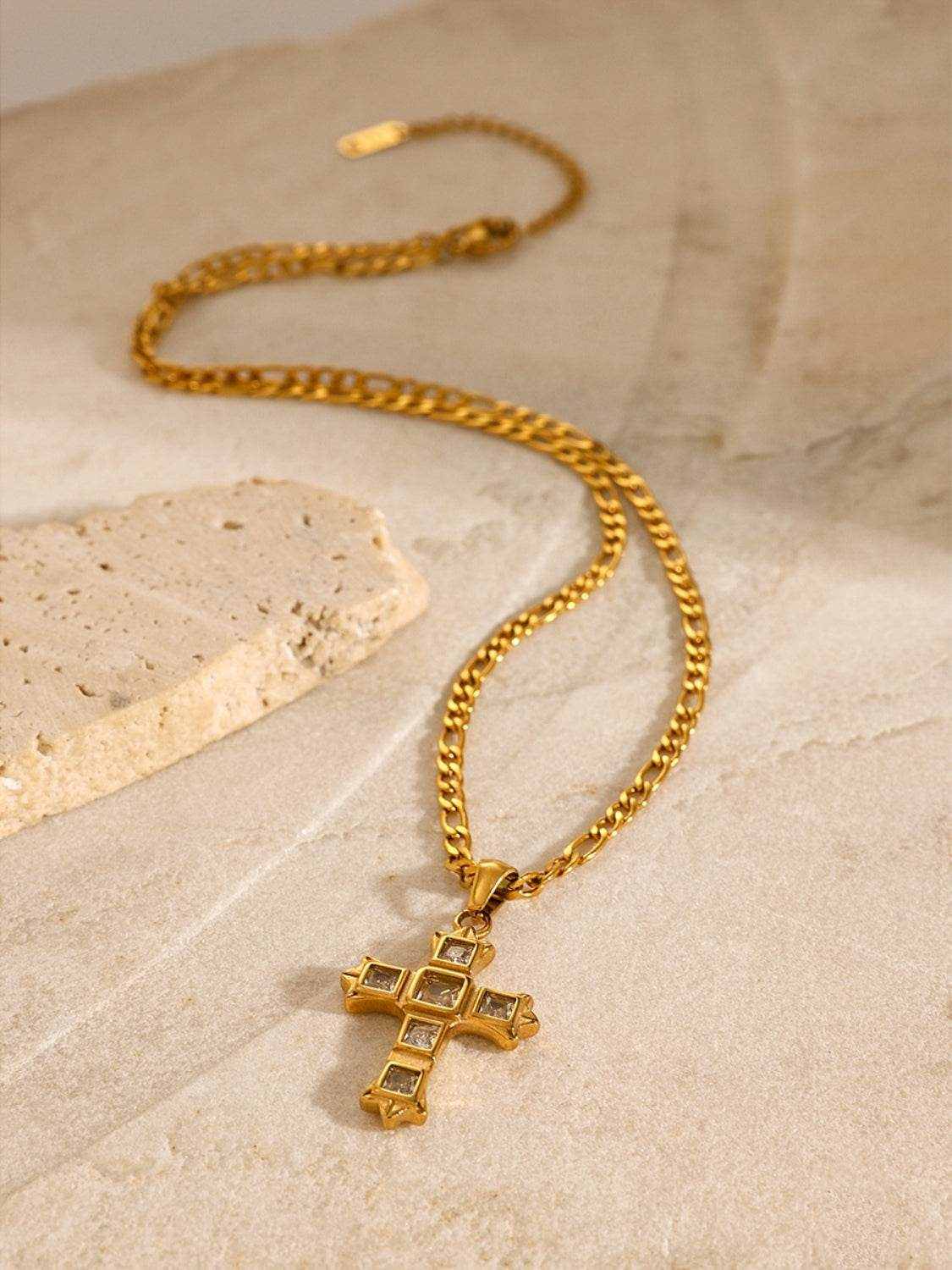 Stainless Steel Zircon Cross Pendant Necklace - Purcell's Clothing Company