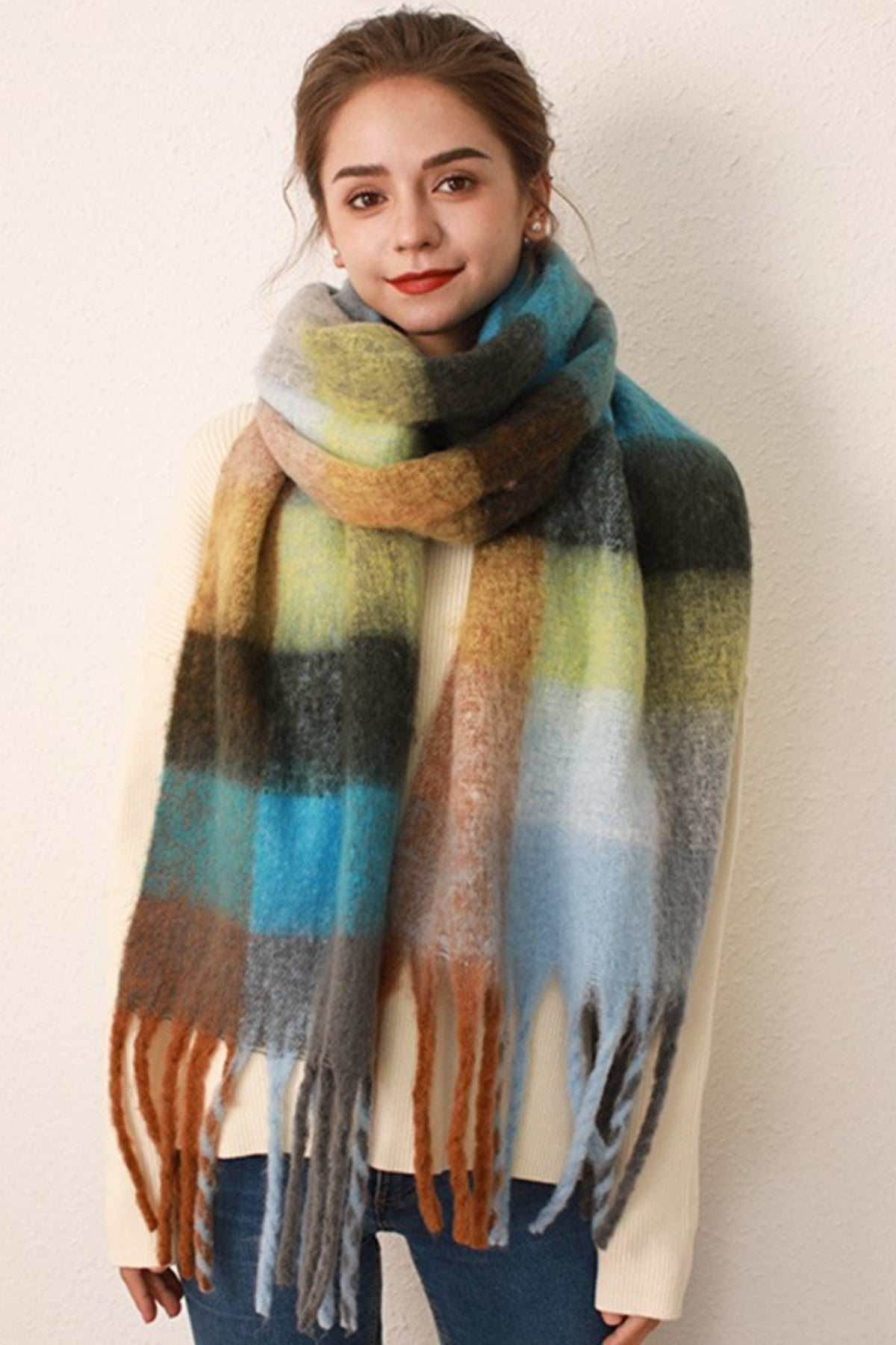 Thermal Fringe Contrast Plaid Scarf - Purcell's Clothing Company