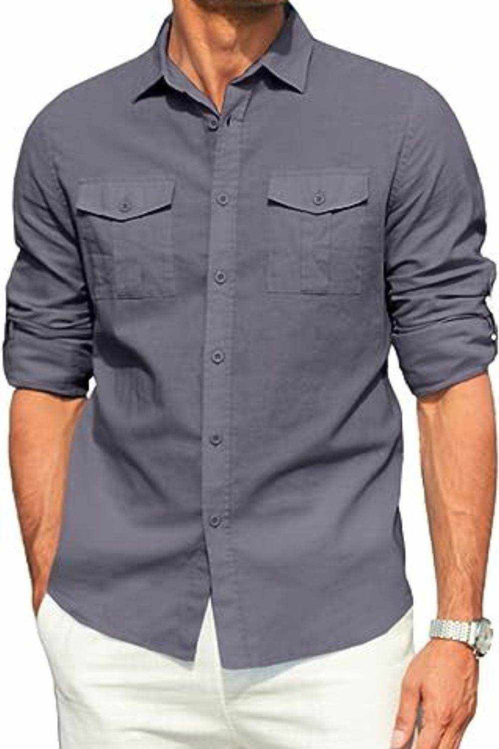Button Down Collared Neck Long Sleeve Shirt - Purcell's Clothing Company