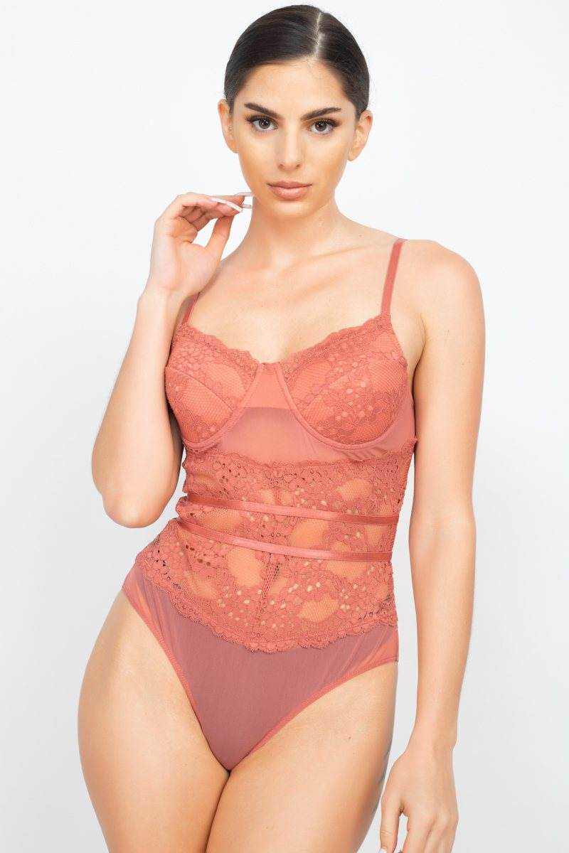Sheer Lace Floral Padded Bodysuit - Purcell's Clothing Company