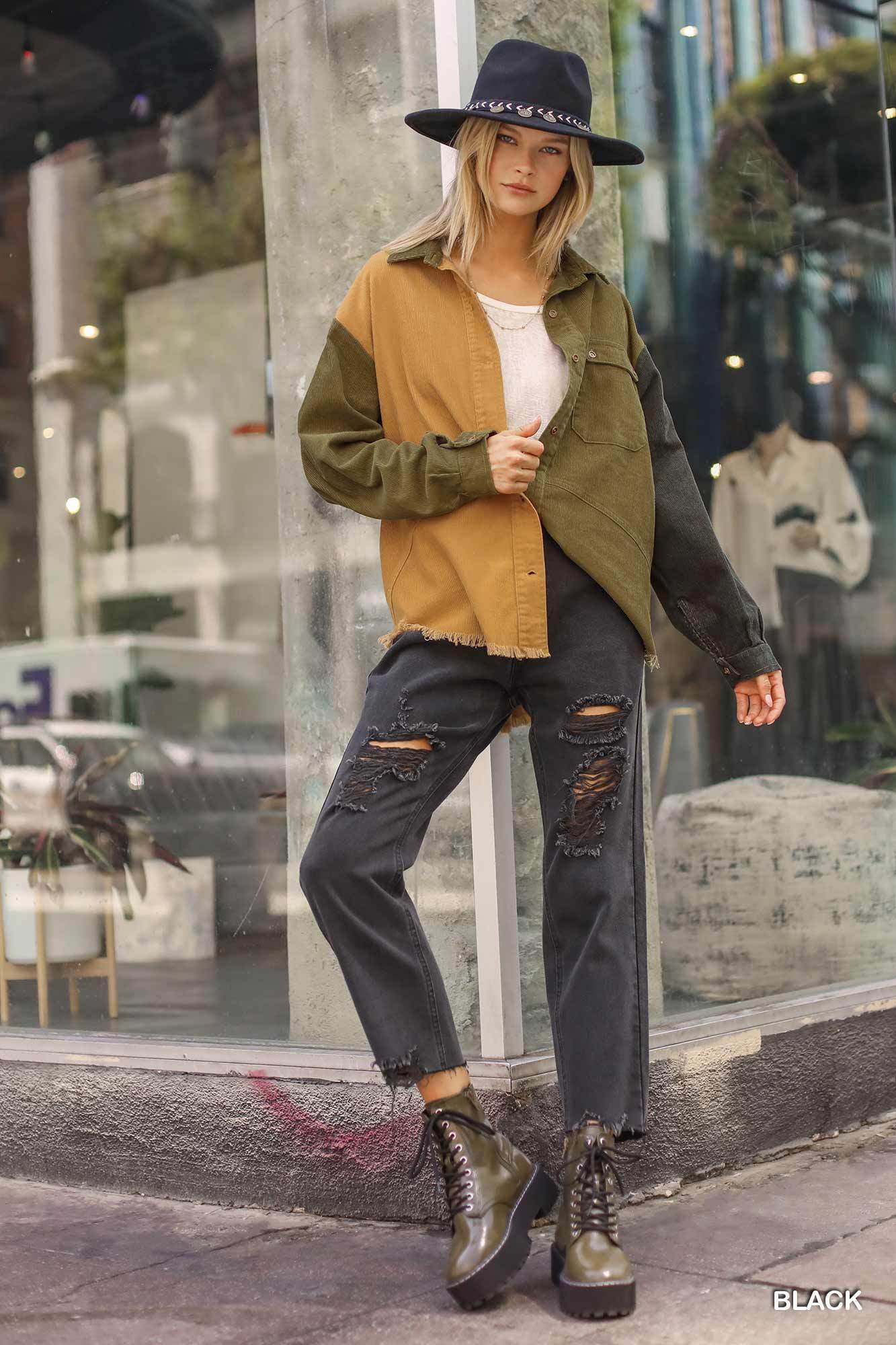 5 Pockets Non-stretch Straight Cut Distressed Denim Jeans With Raw Hem - Purcell's Clothing Company