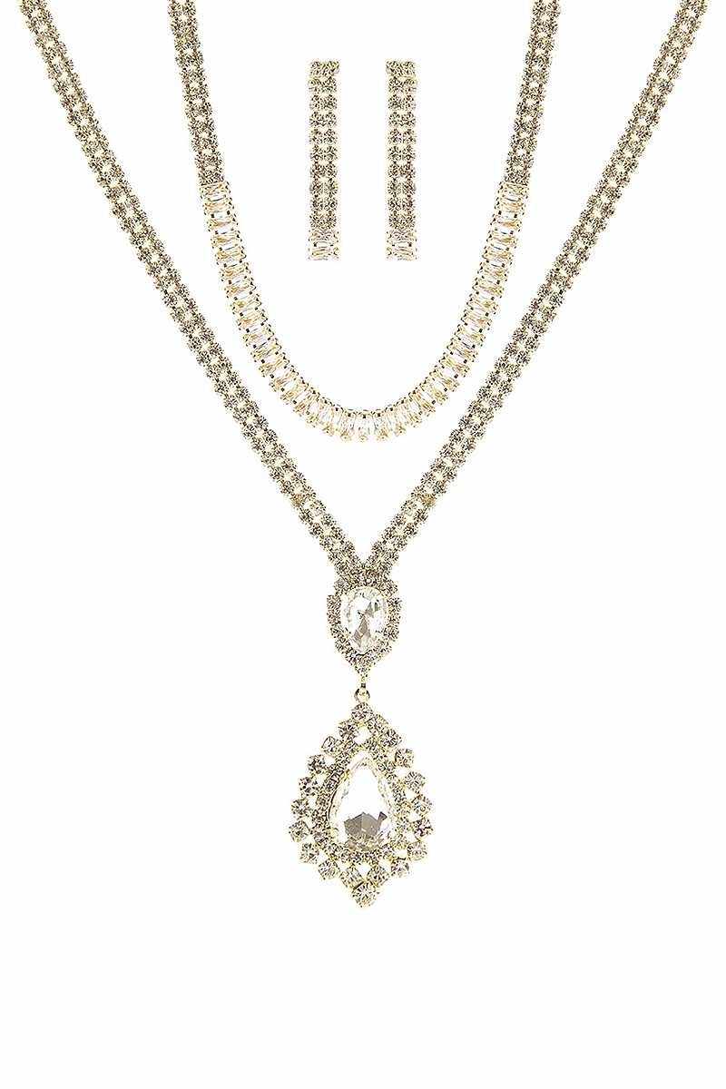 Crystal Dangle Tear Choker And Necklace Set - Purcell's Clothing Company