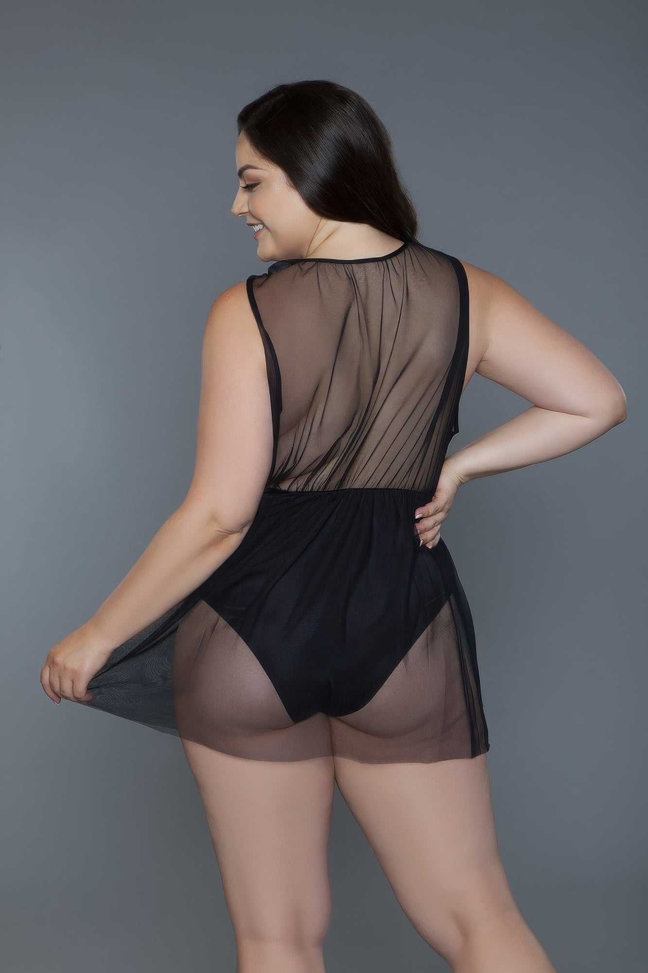 1 Pc Deep V-neck Mesh Babydoll - Purcell's Clothing Company