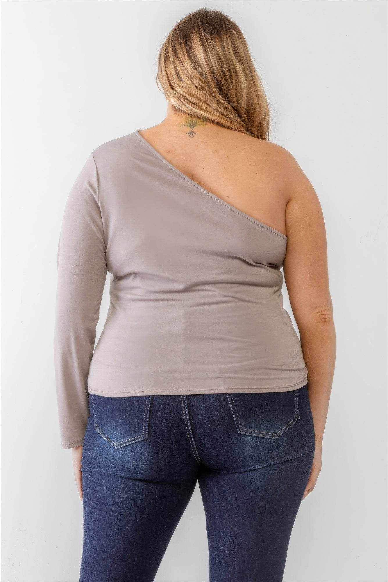 Plus Mocha Textured One Shoulder Top - Purcell's Clothing Company