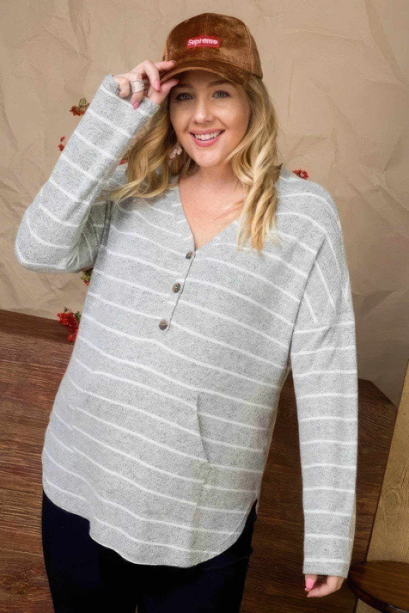 Brushed Hacci Two Tone Stripe Top - Purcell's Clothing Company