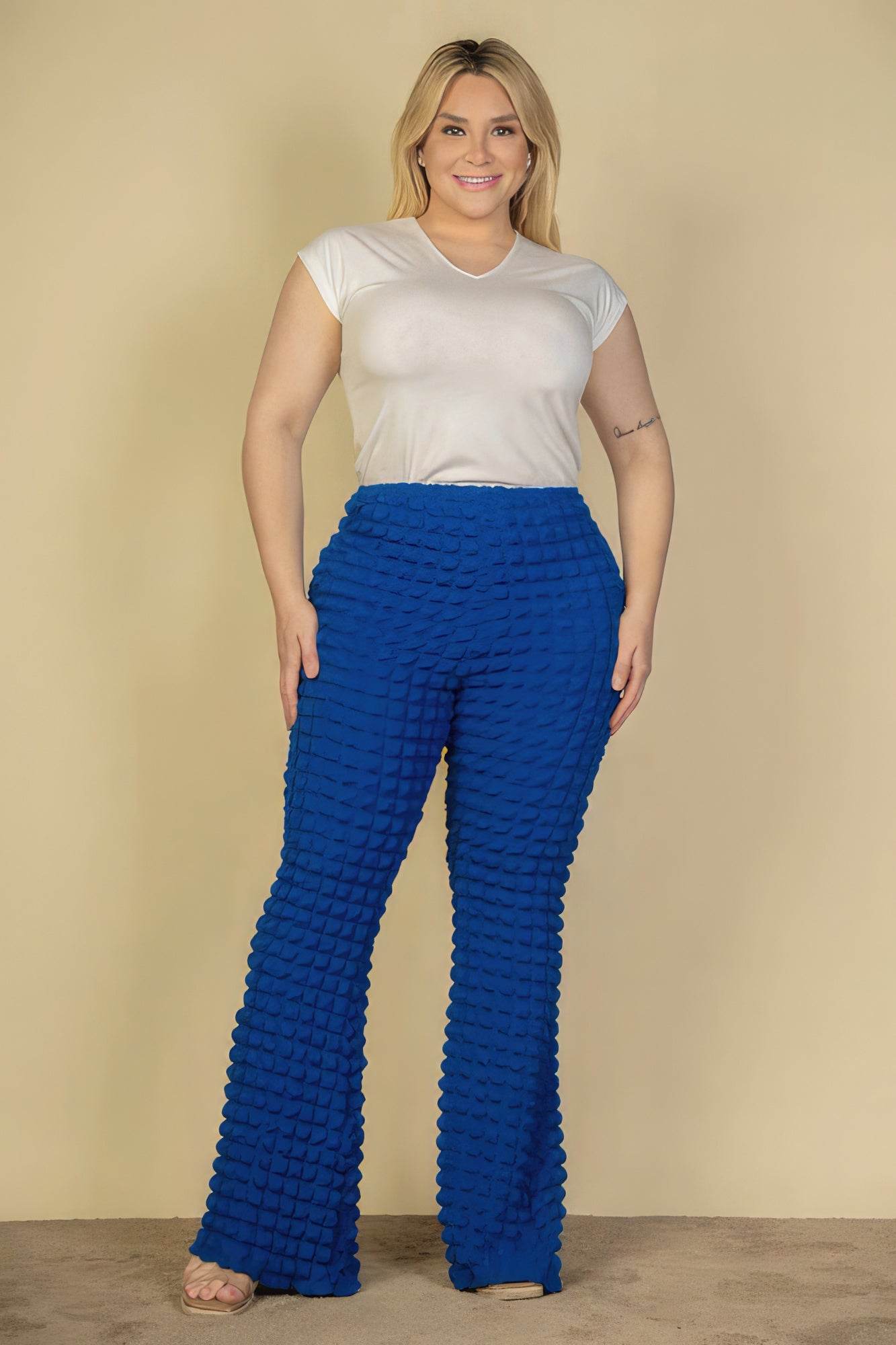 Plus Size Bubble Fabric Flare Pants - Purcell's Clothing Company