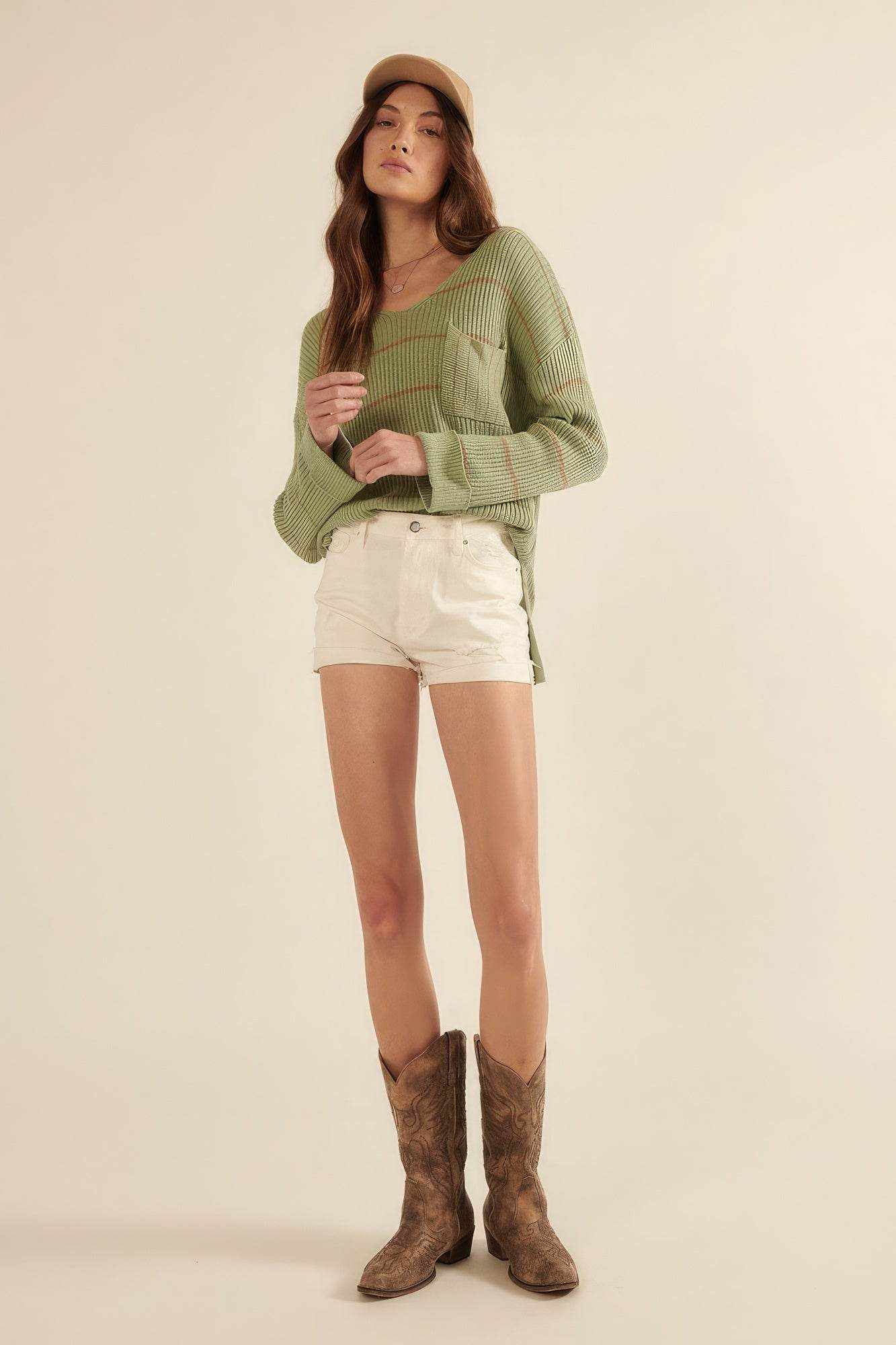 Striped Rib-knit Oversized Pocket Sweater - Purcell's Clothing Company