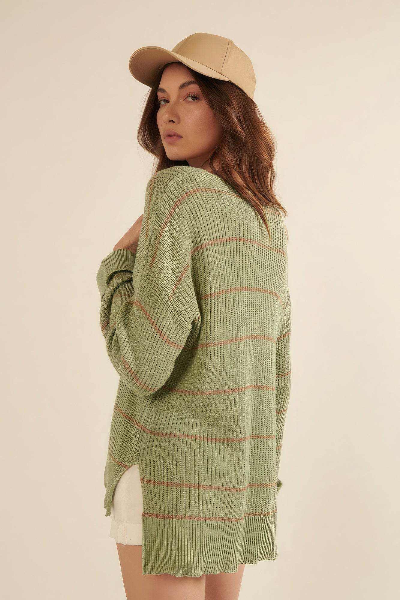 Striped Rib-knit Oversized Pocket Sweater - Purcell's Clothing Company