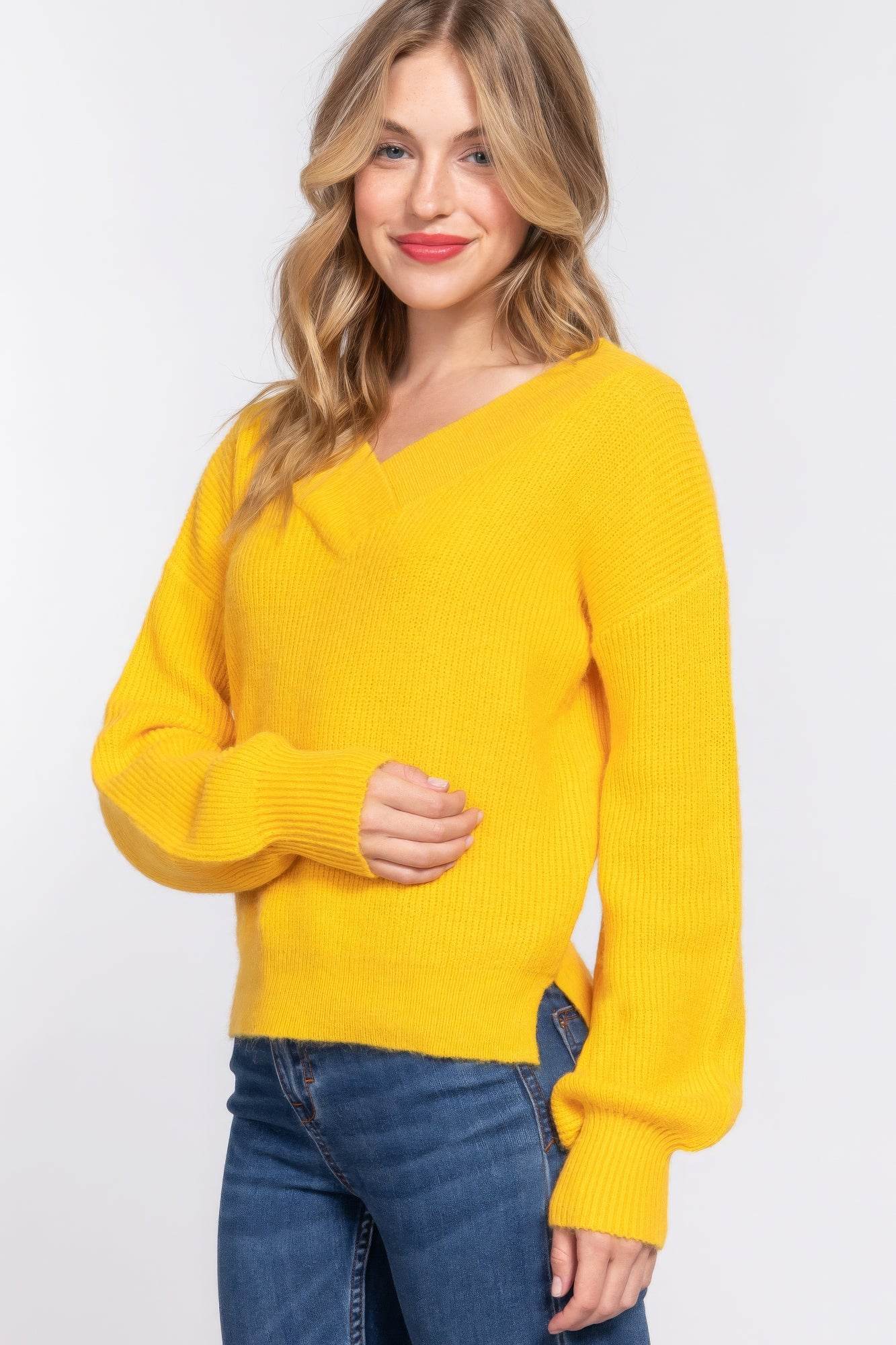 Long Slv Double V-neck Sweater - Purcell's Clothing Company