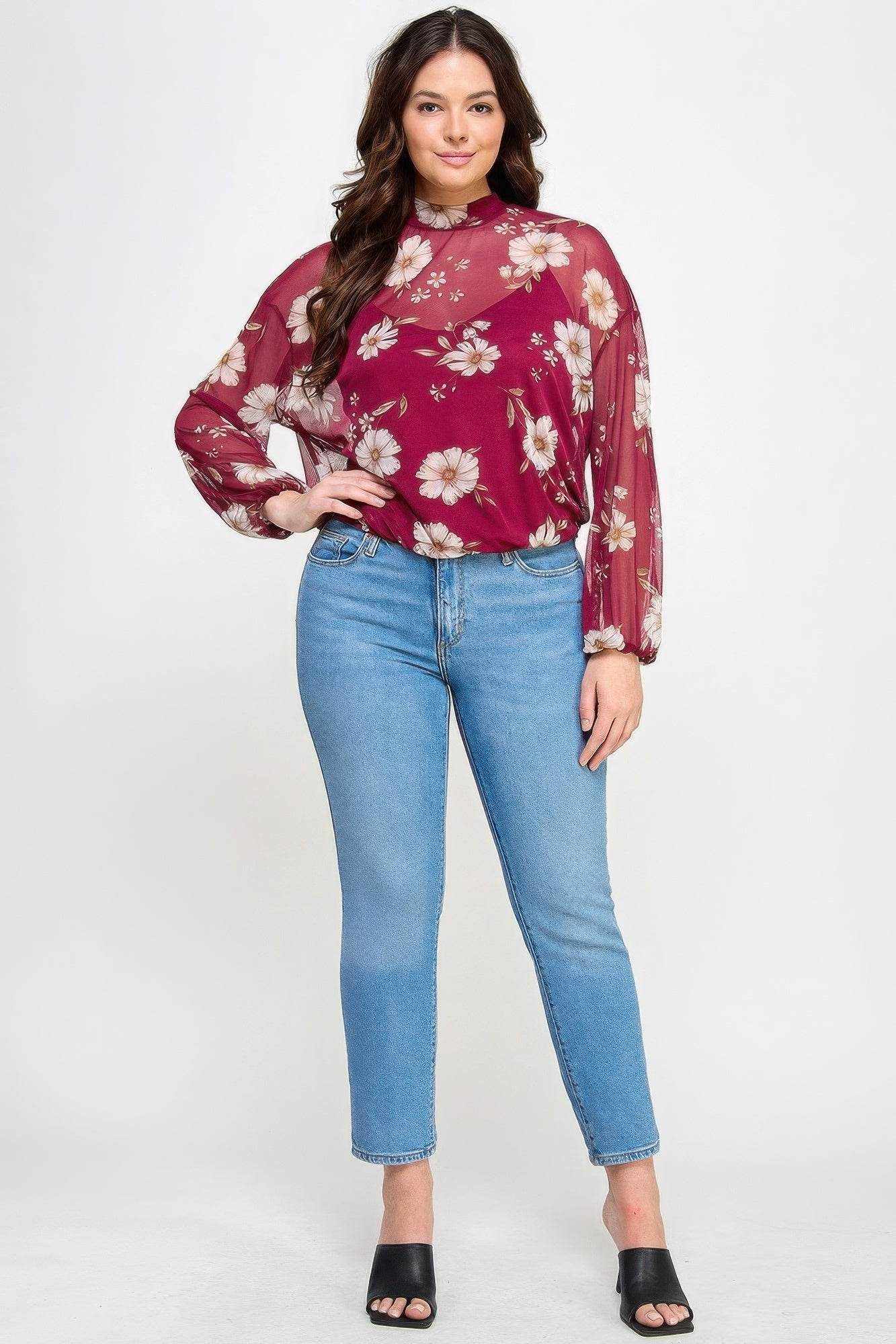 Mesh Floral Ls Top W/cami - Purcell's Clothing Company