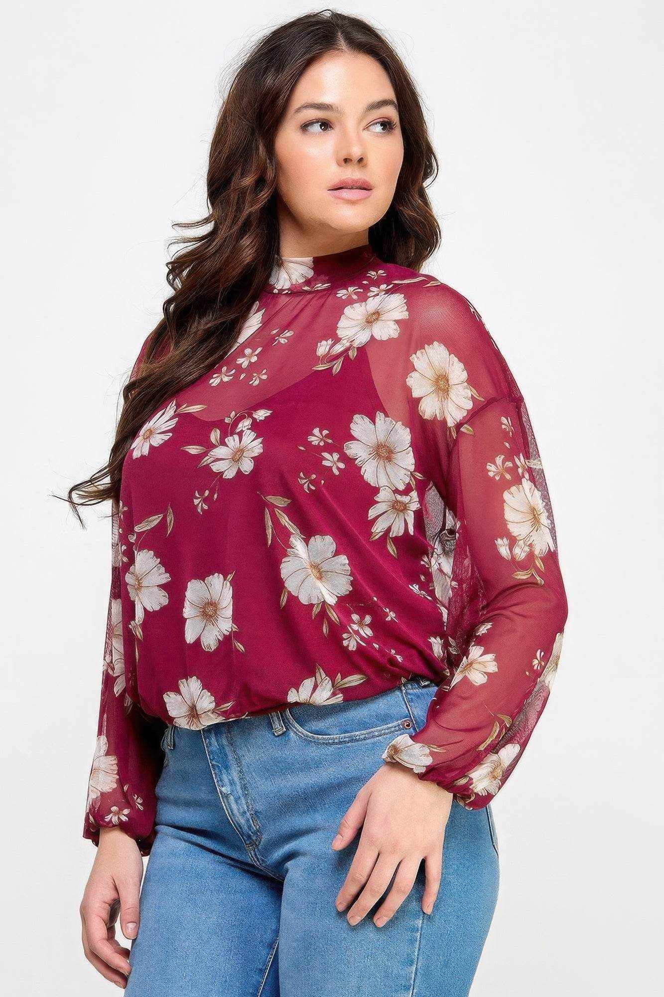 Mesh Floral Ls Top W/cami - Purcell's Clothing Company