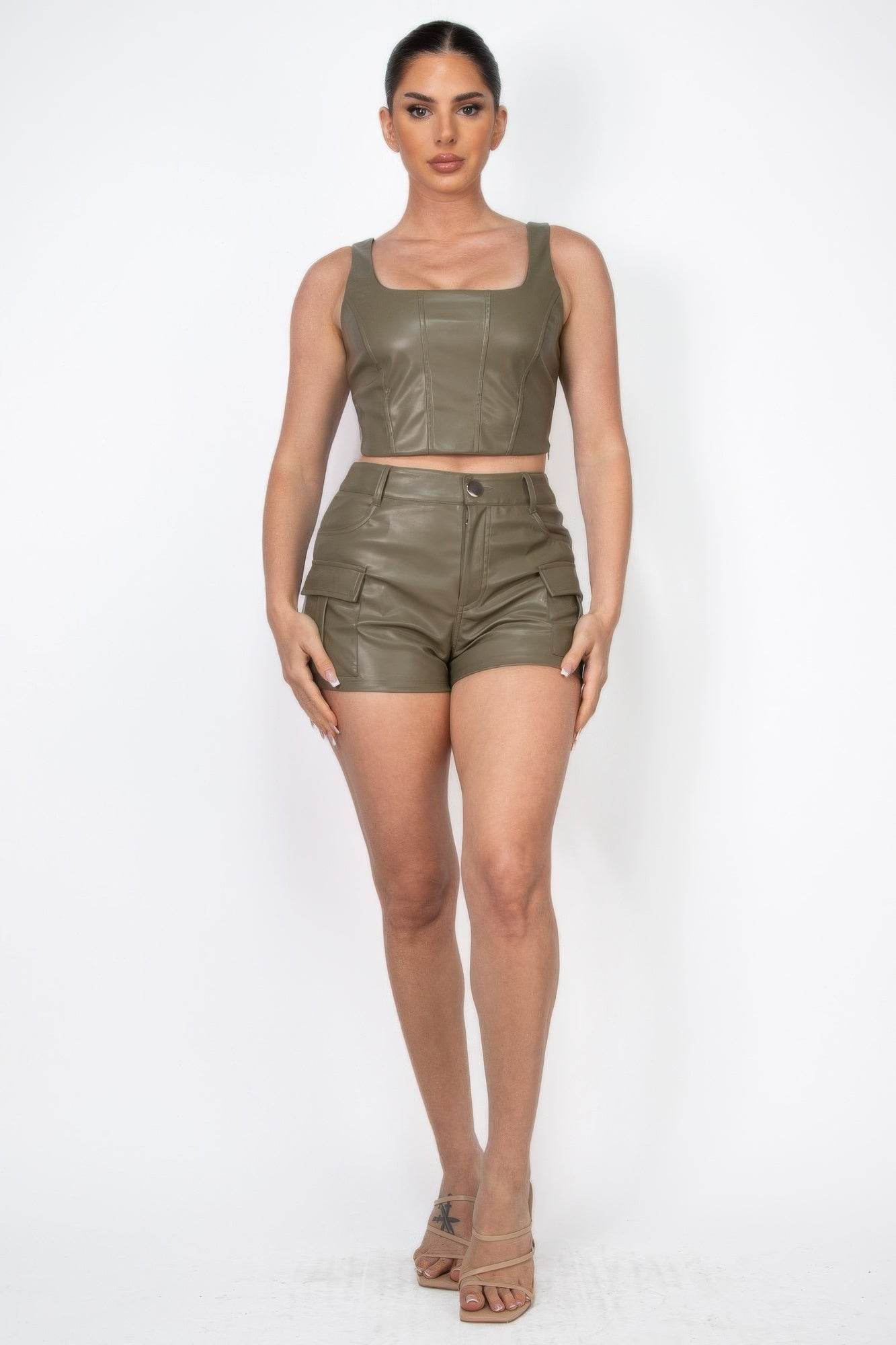 Faux Leather Cargo Mini Shorts - Purcell's Clothing Company
