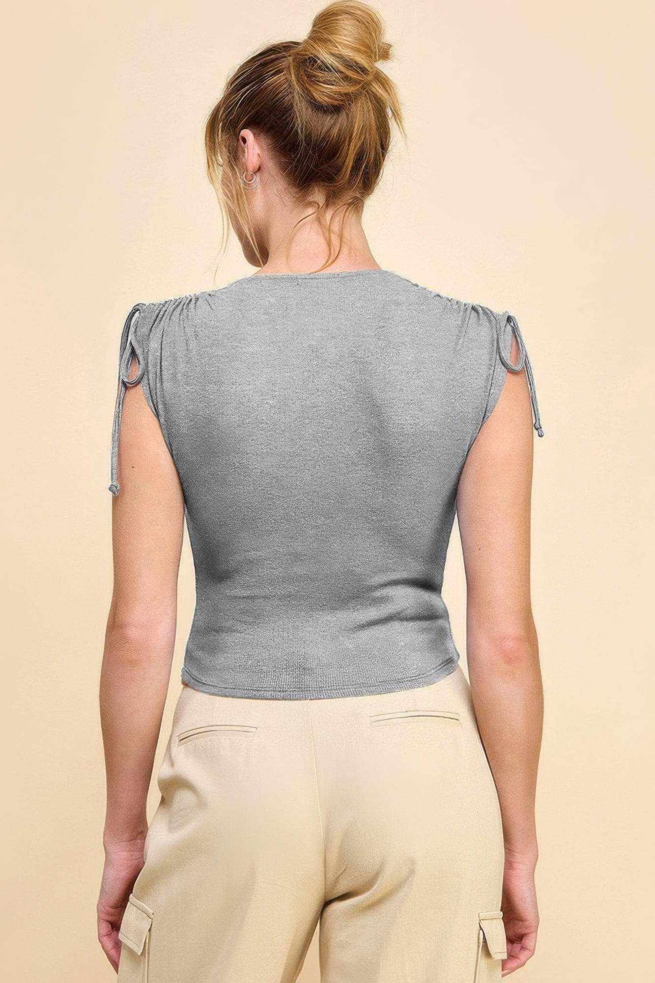 Ruching Shoulder Ribbed Top - Purcell's Clothing Company