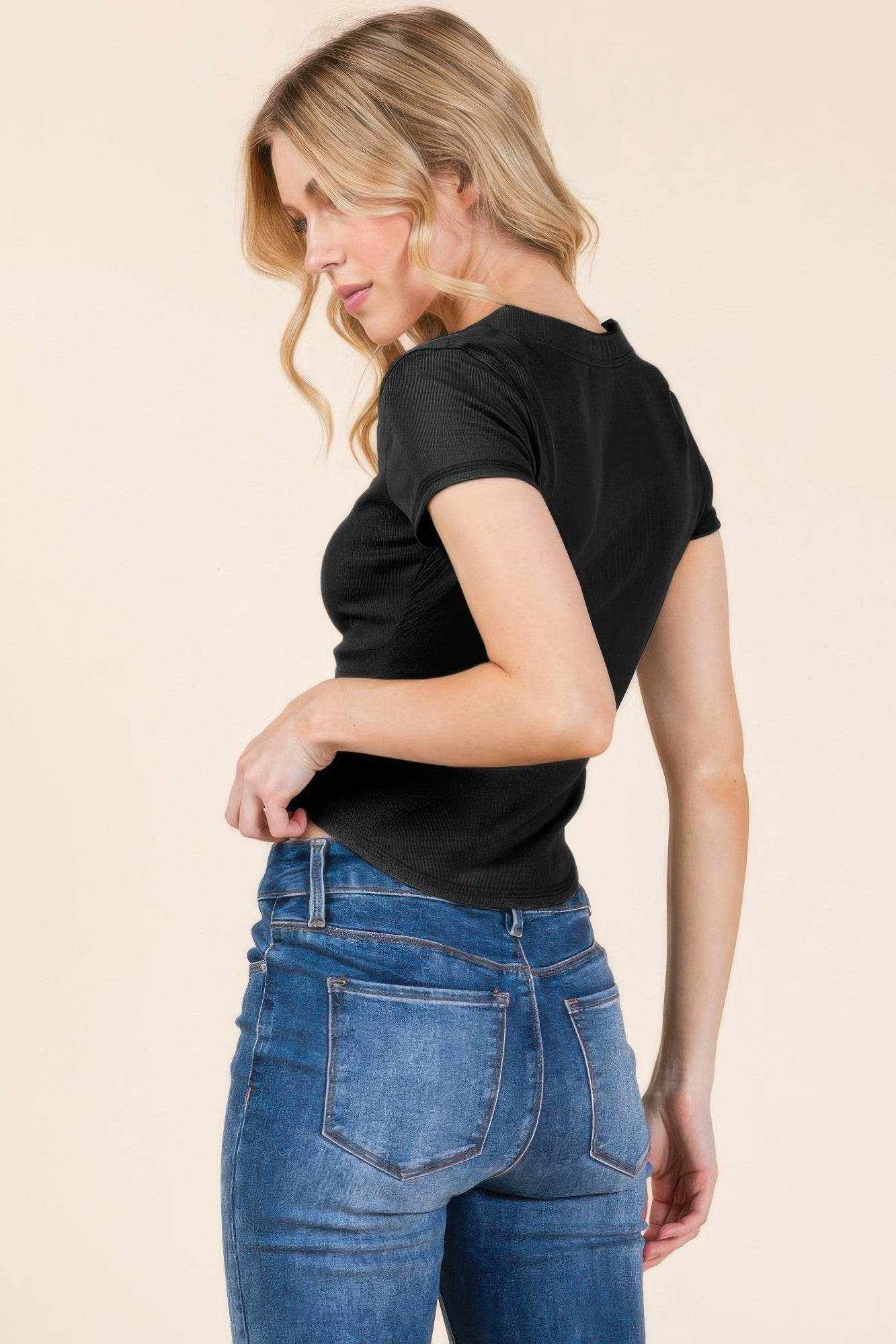 Insert Lace Snap Detail Top W/ Reverse Stitch - Purcell's Clothing Company