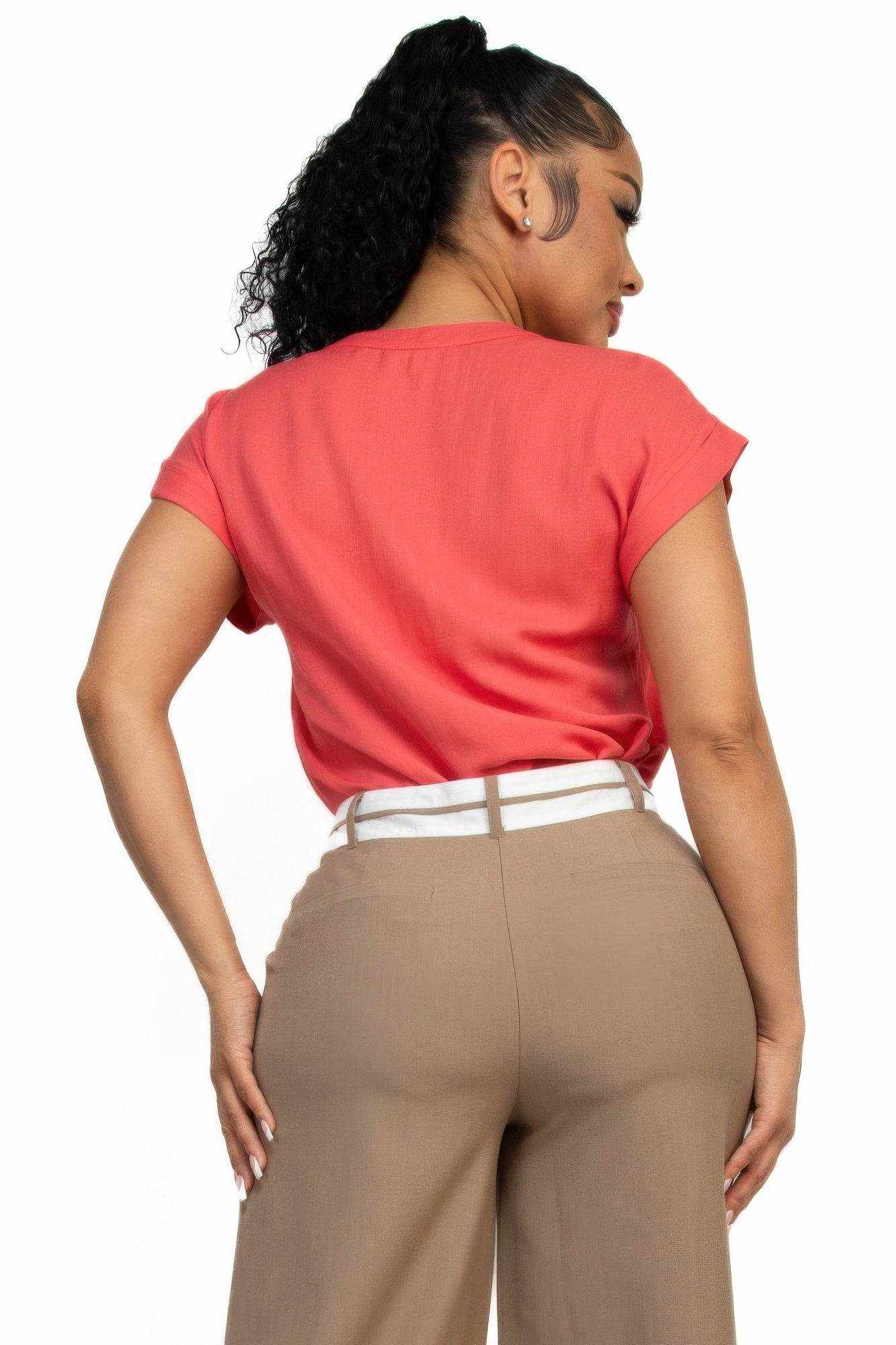 Solid V-collared Neck Top - Purcell's Clothing Company