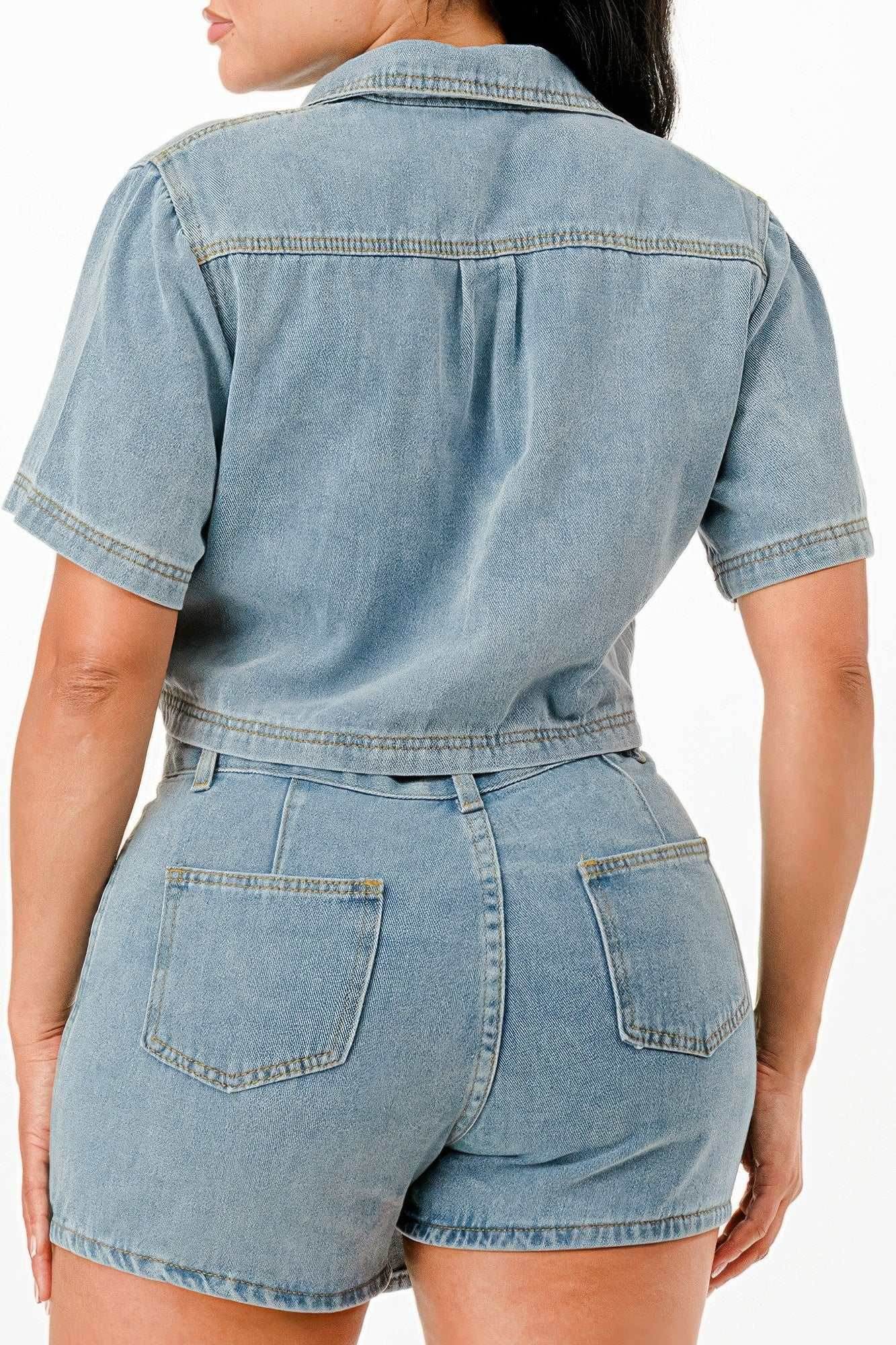 Cropped Denim Shirt And Skort Set - Purcell's Clothing Company