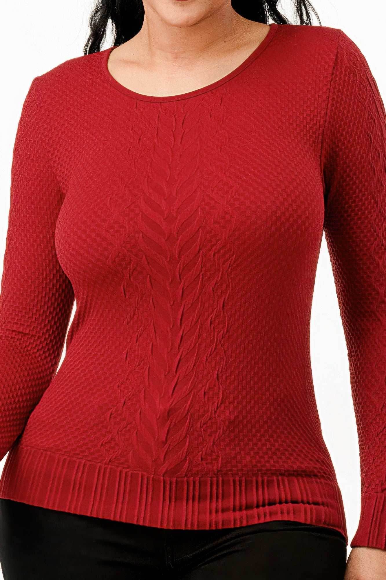 Long Sleeve Solid Jacquard Knit Top - Purcell's Clothing Company