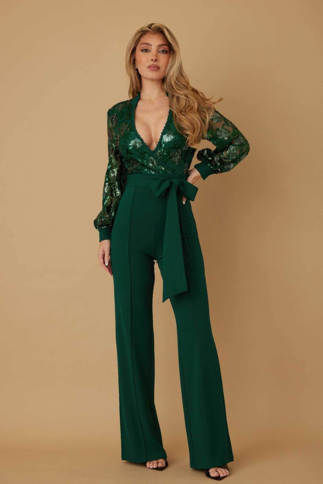Flower Sequin Print Jumpsuit - Purcell's Clothing Company