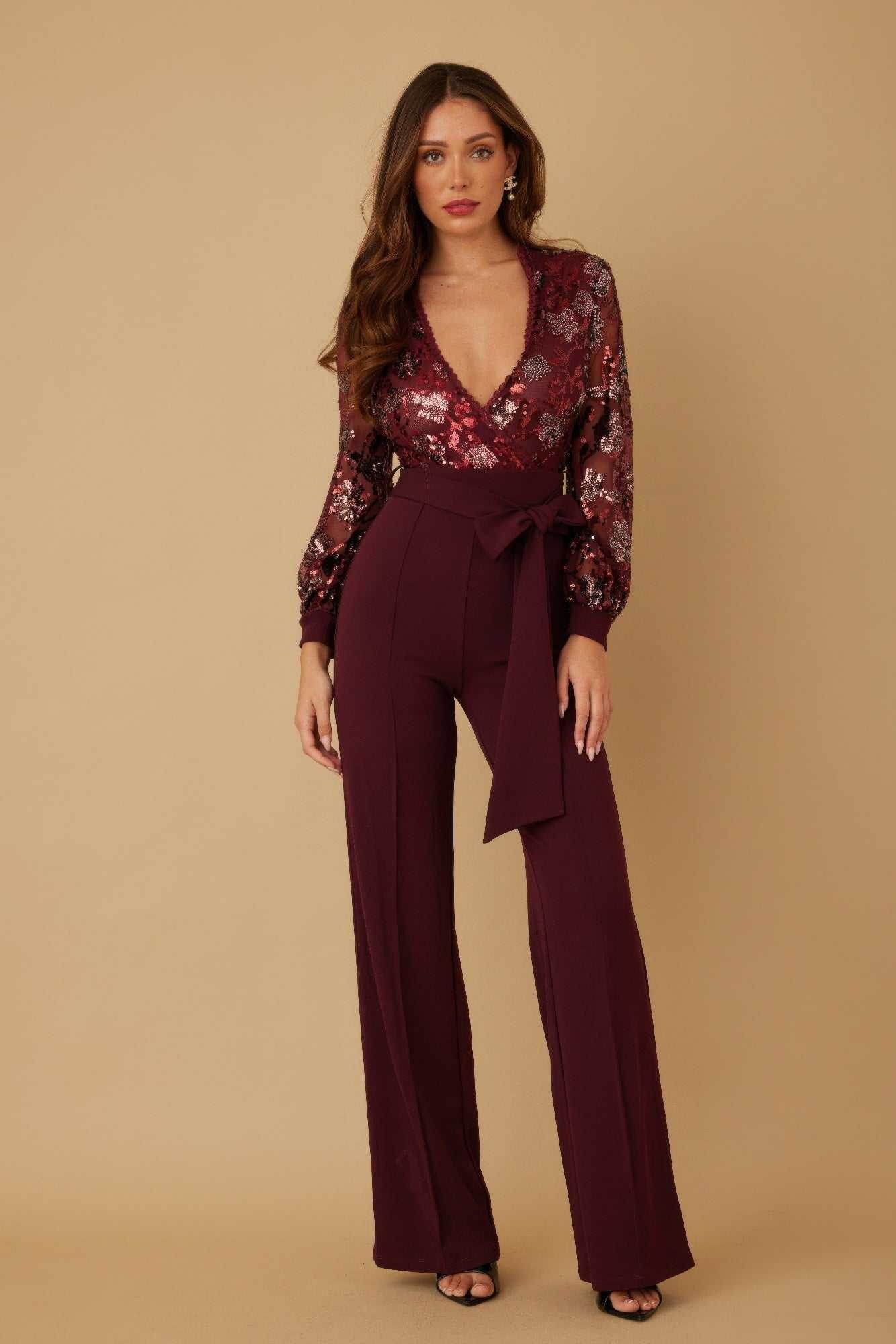 Flower Sequin Print Jumpsuit - Purcell's Clothing Company