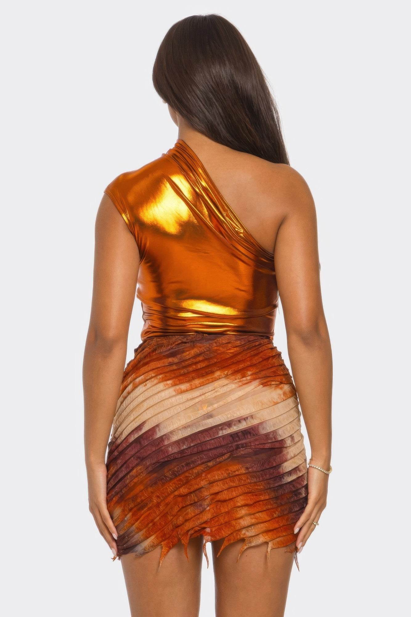 Metallic One Shoulder Bodysuit & Mini Skirt Set - Purcell's Clothing Company