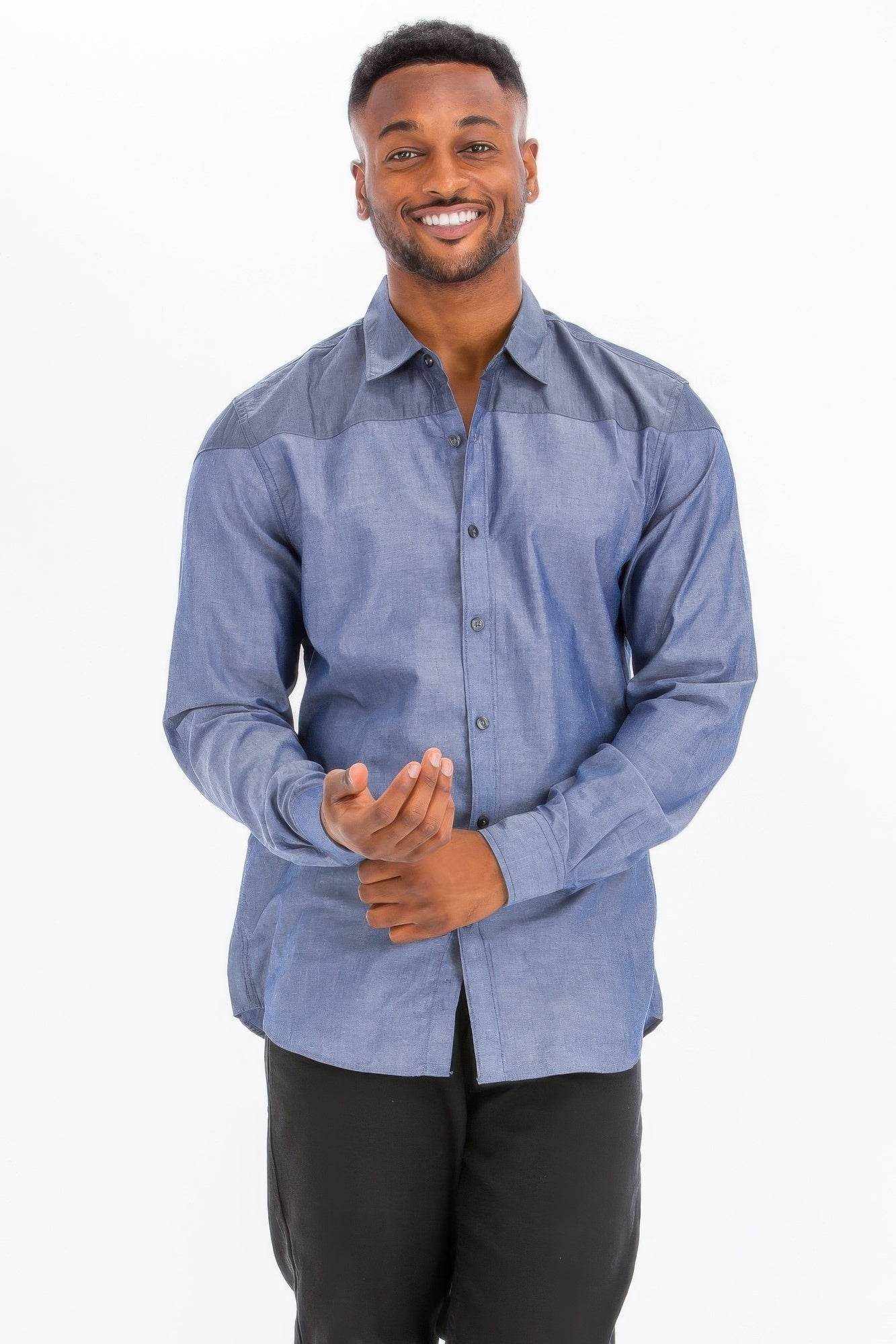 Two Tone Long Sleeve Button Down Shirt - Purcell's Clothing Company