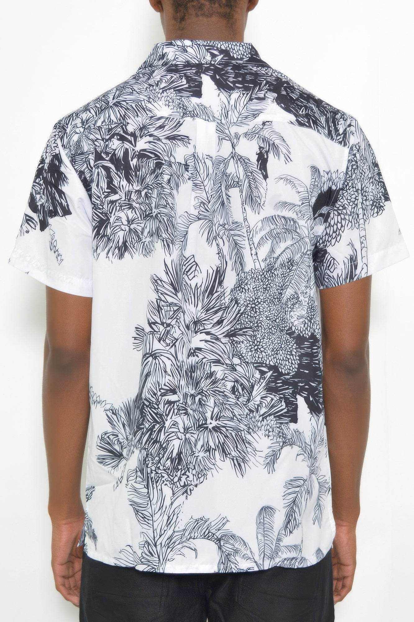 White Black Print Button Down Shirt - Purcell's Clothing Company