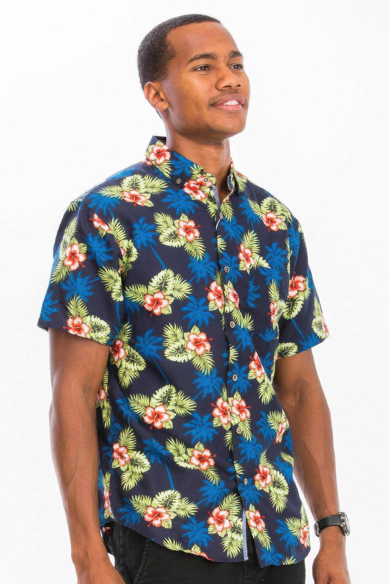 Mens Print Hawaiian Button Down Shirt - Purcell's Clothing Company