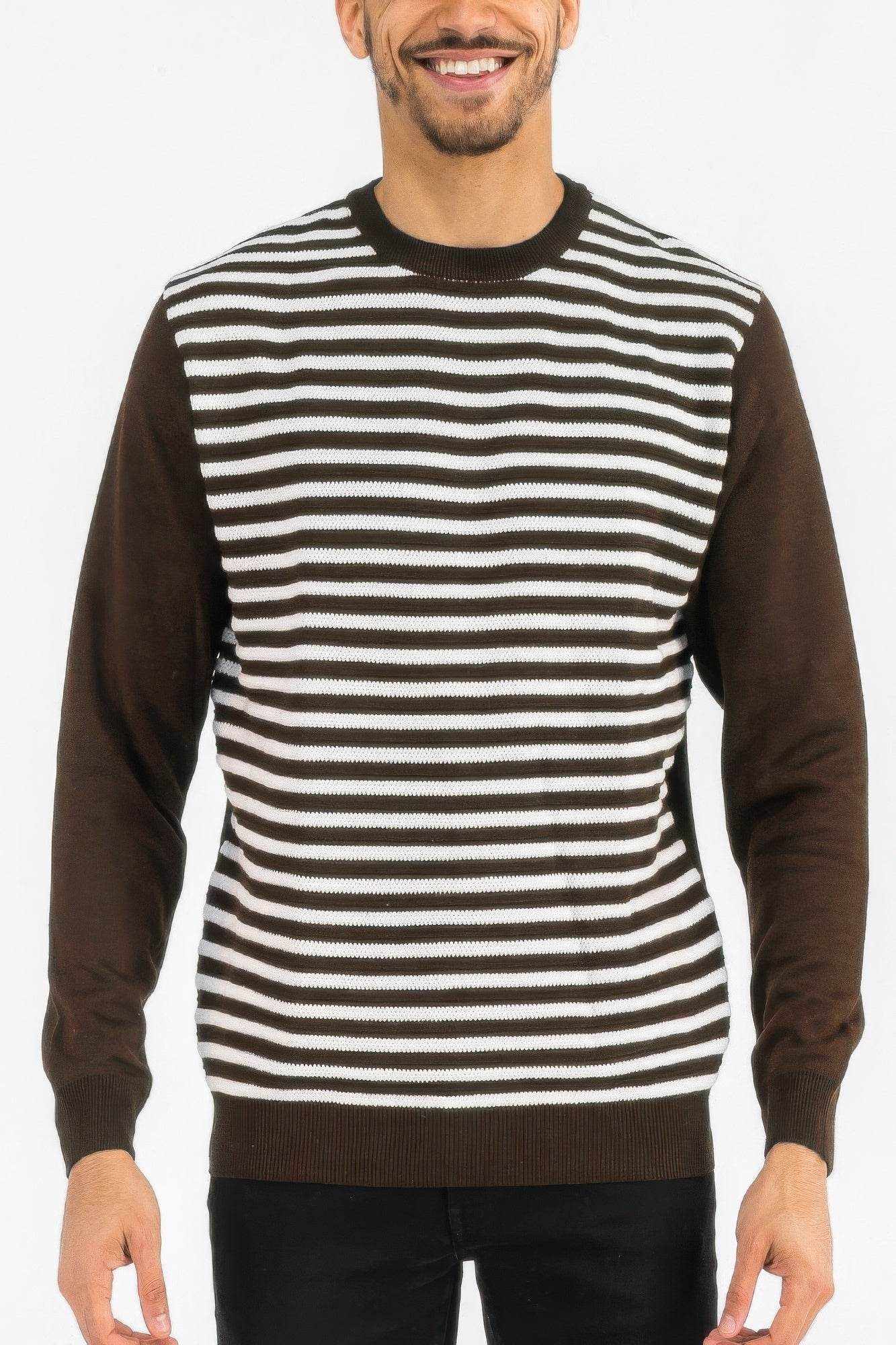 Knitted Round Neck Striped Sweater - Purcell's Clothing Company