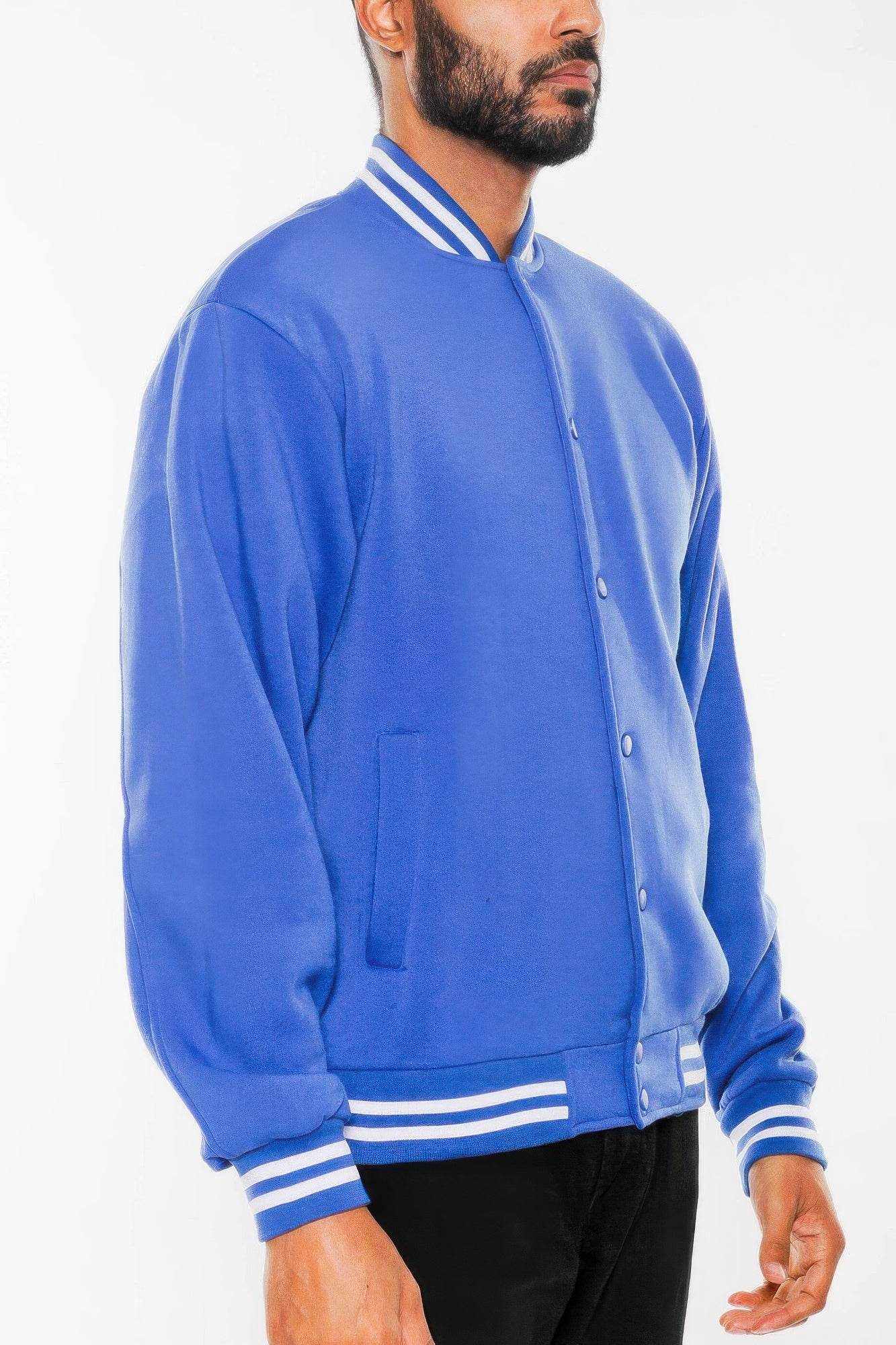 Mens Fleece Snap Button Varsity Jacket - Purcell's Clothing Company