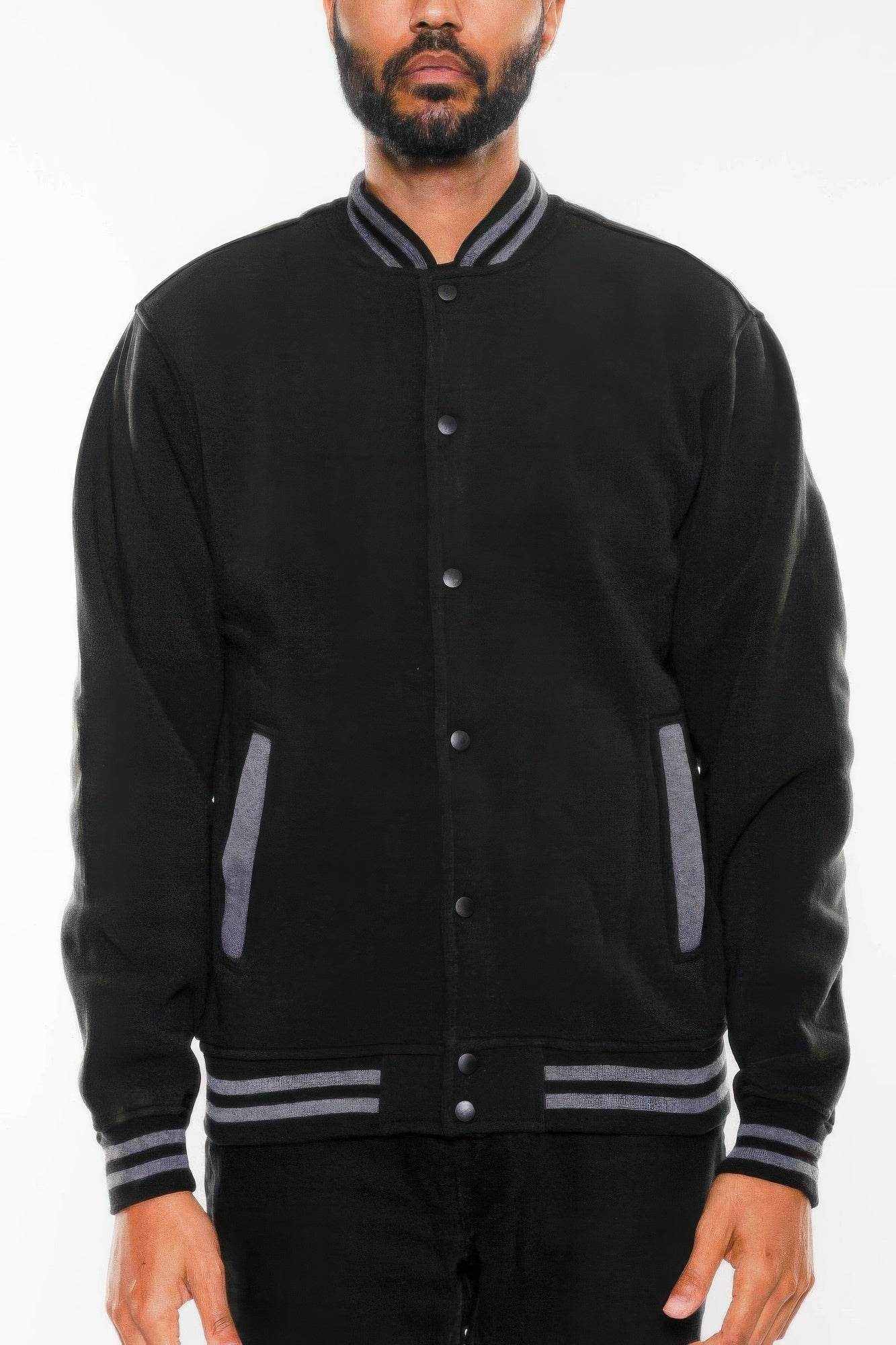 Mens Fleece Snap Button Varsity Jacket - Purcell's Clothing Company
