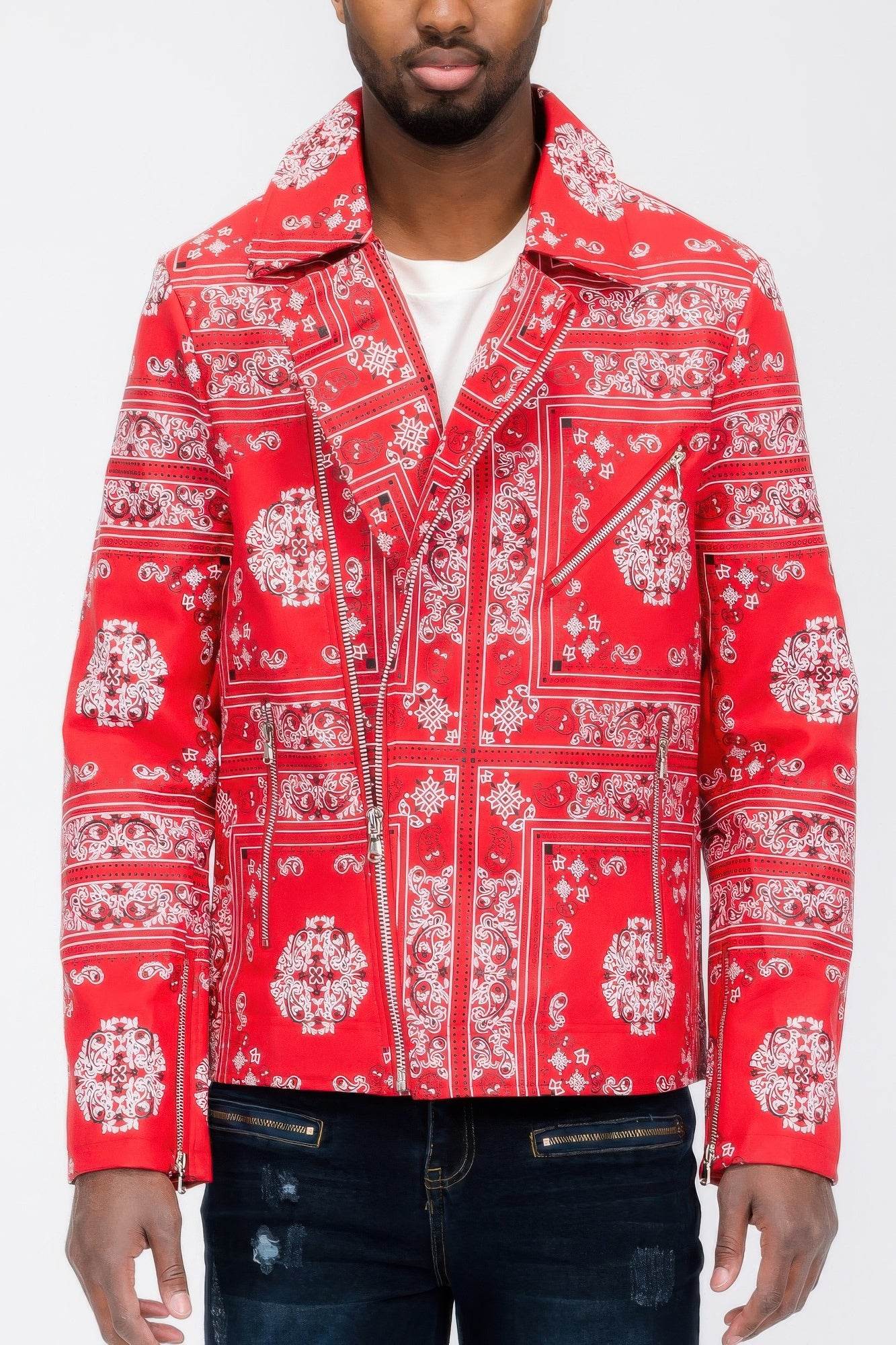 Bandana Print Vegan Leather Jacket - Purcell's Clothing Company