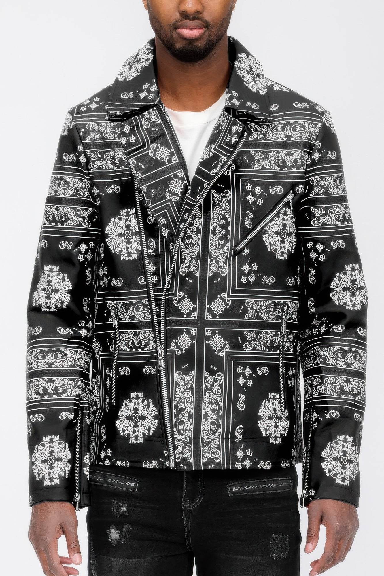 Bandana Print Vegan Leather Jacket - Purcell's Clothing Company