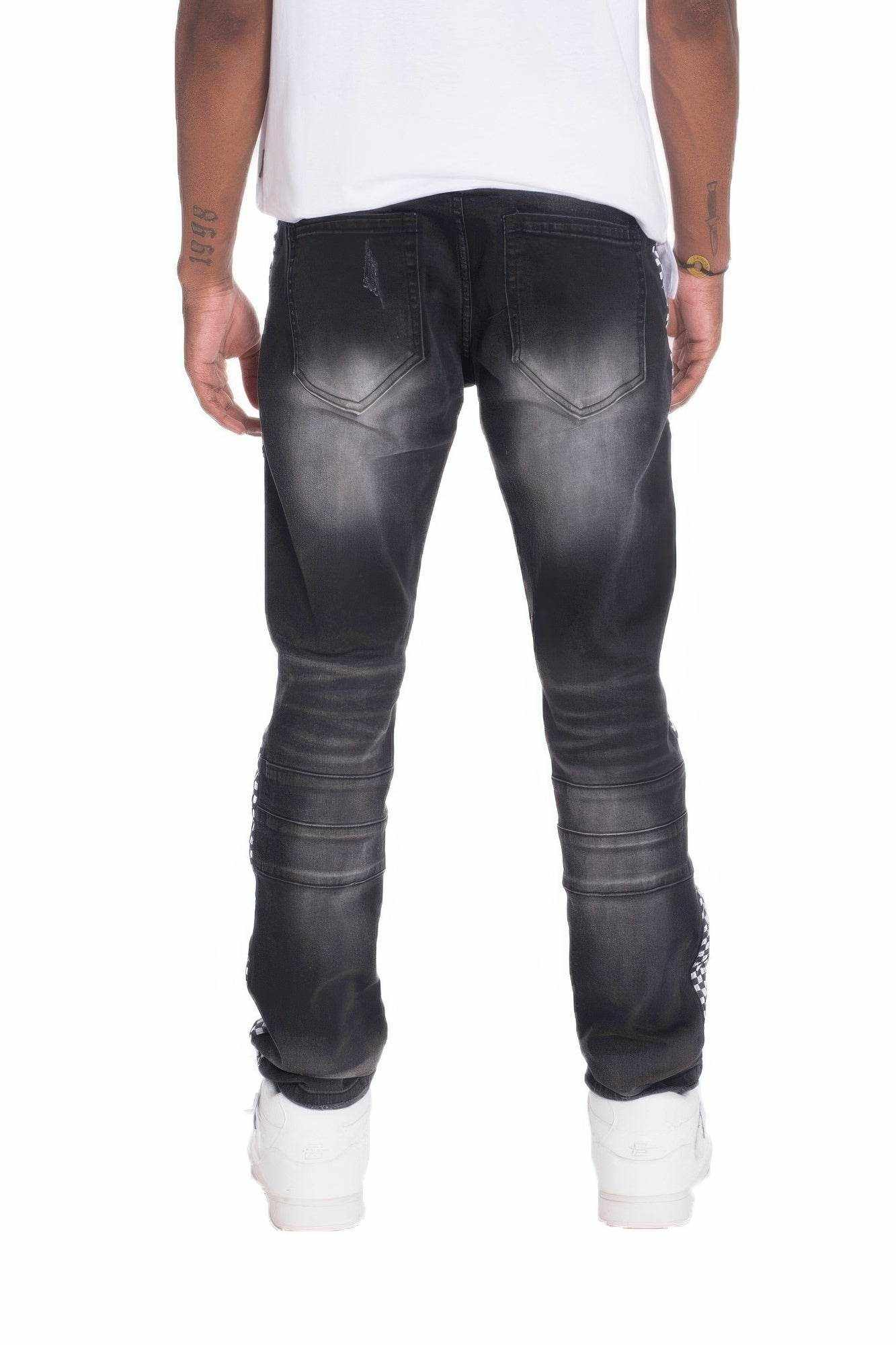 Distressed Denim Checkered Taped Jeans - Purcell's Clothing Company