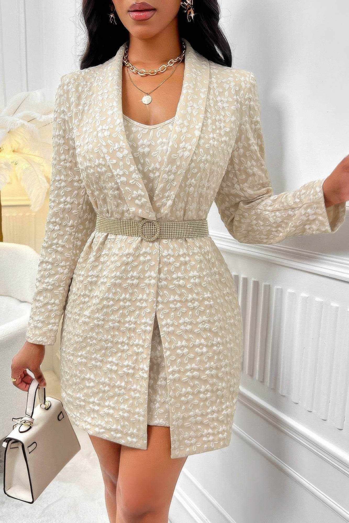 Flower Texture Cami Dress And Cardigan Sets - Purcell's Clothing Company