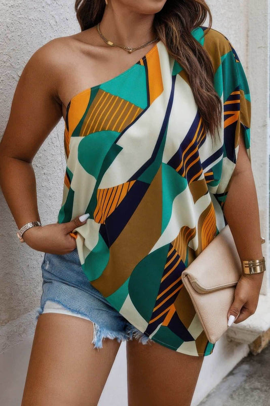 Plus Size One Shoulder Asymmetrical Hem Blouse - Purcell's Clothing Company