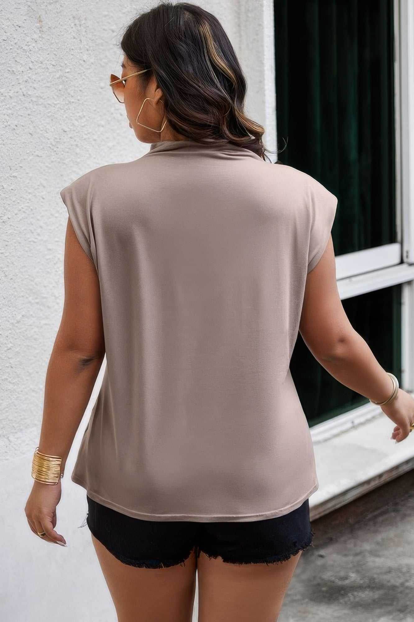 Plus Solid Pleated Sleeveless Elastic Fit Shirt - Purcell's Clothing Company