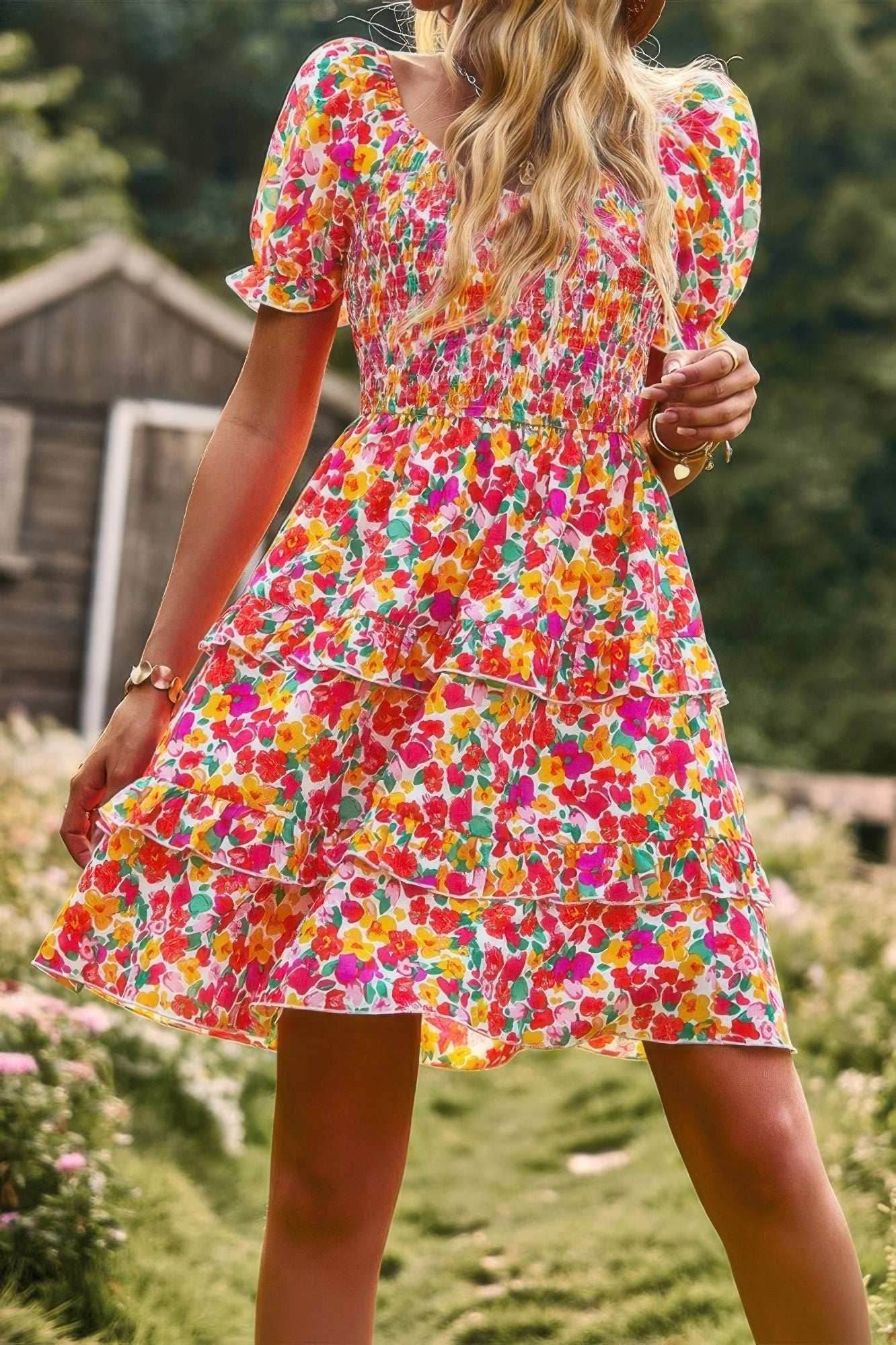 Floral Print Fit Short Sleeve A Line Dress - Purcell's Clothing Company
