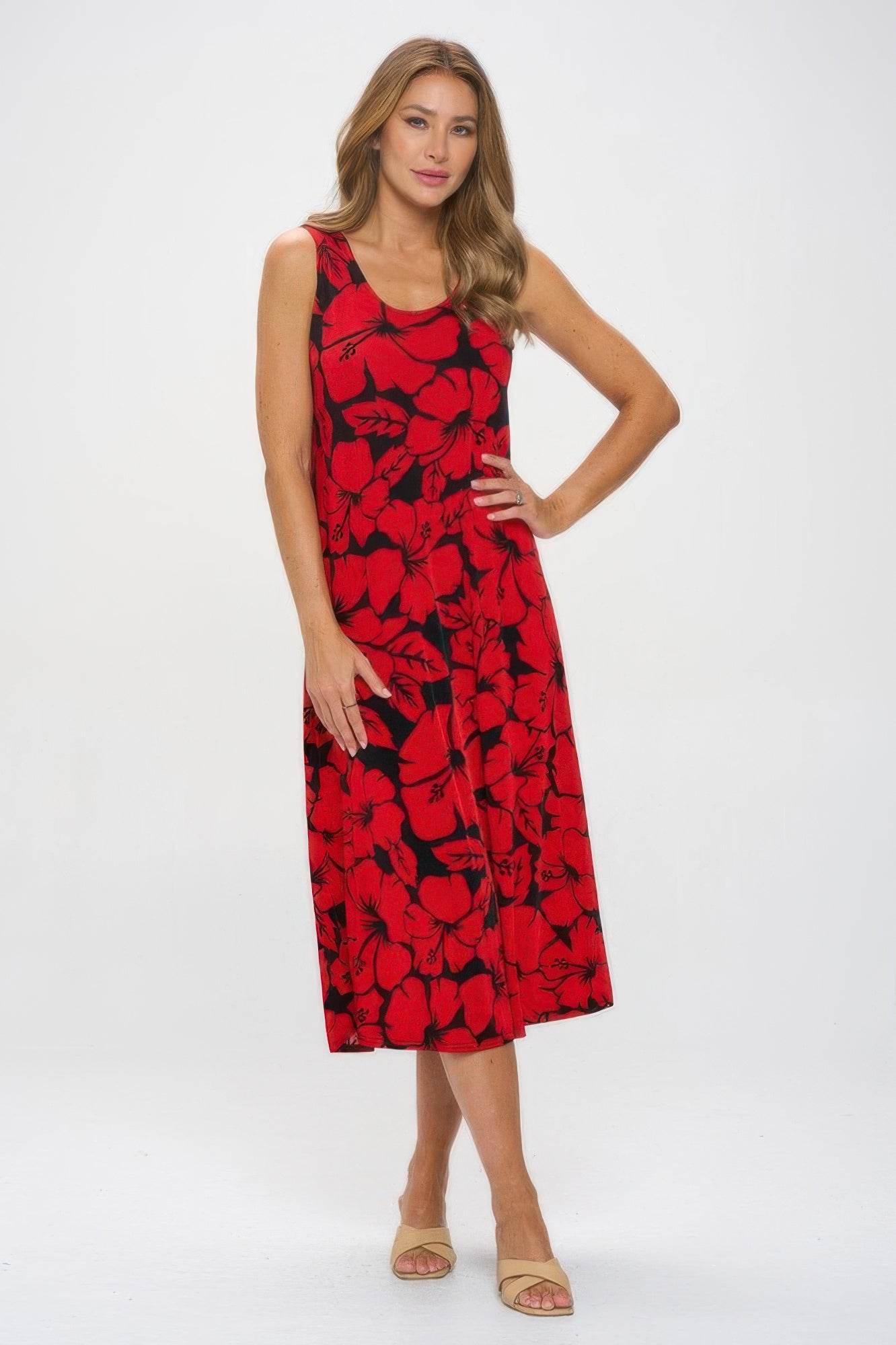 Plus Size BNS Red Floral Tank Long Dress - Purcell's Clothing Company