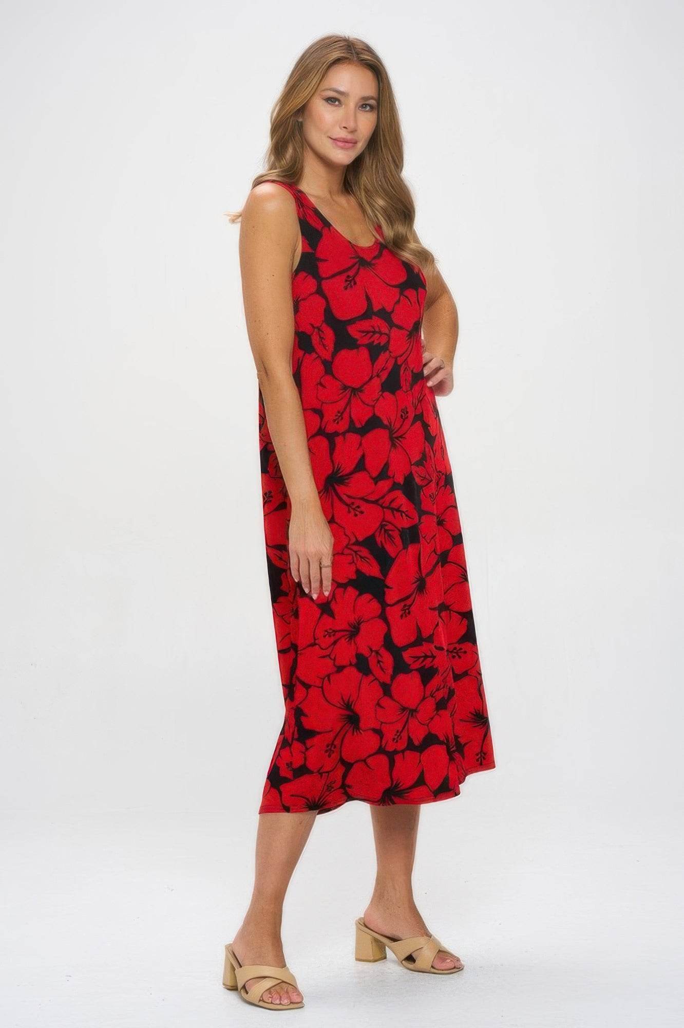Plus Size BNS Red Floral Tank Long Dress - Purcell's Clothing Company