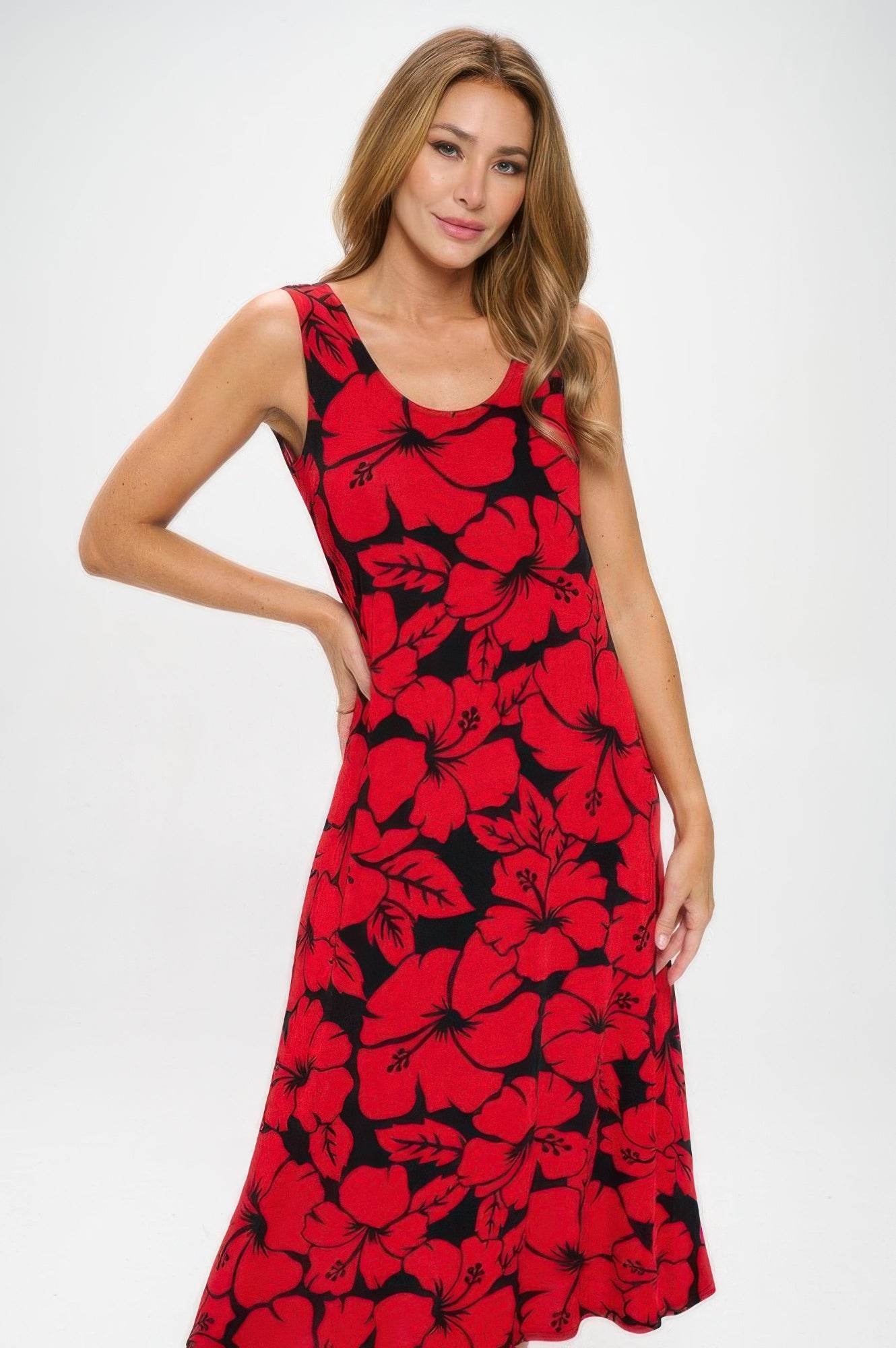 Plus Size BNS Red Floral Tank Long Dress - Purcell's Clothing Company