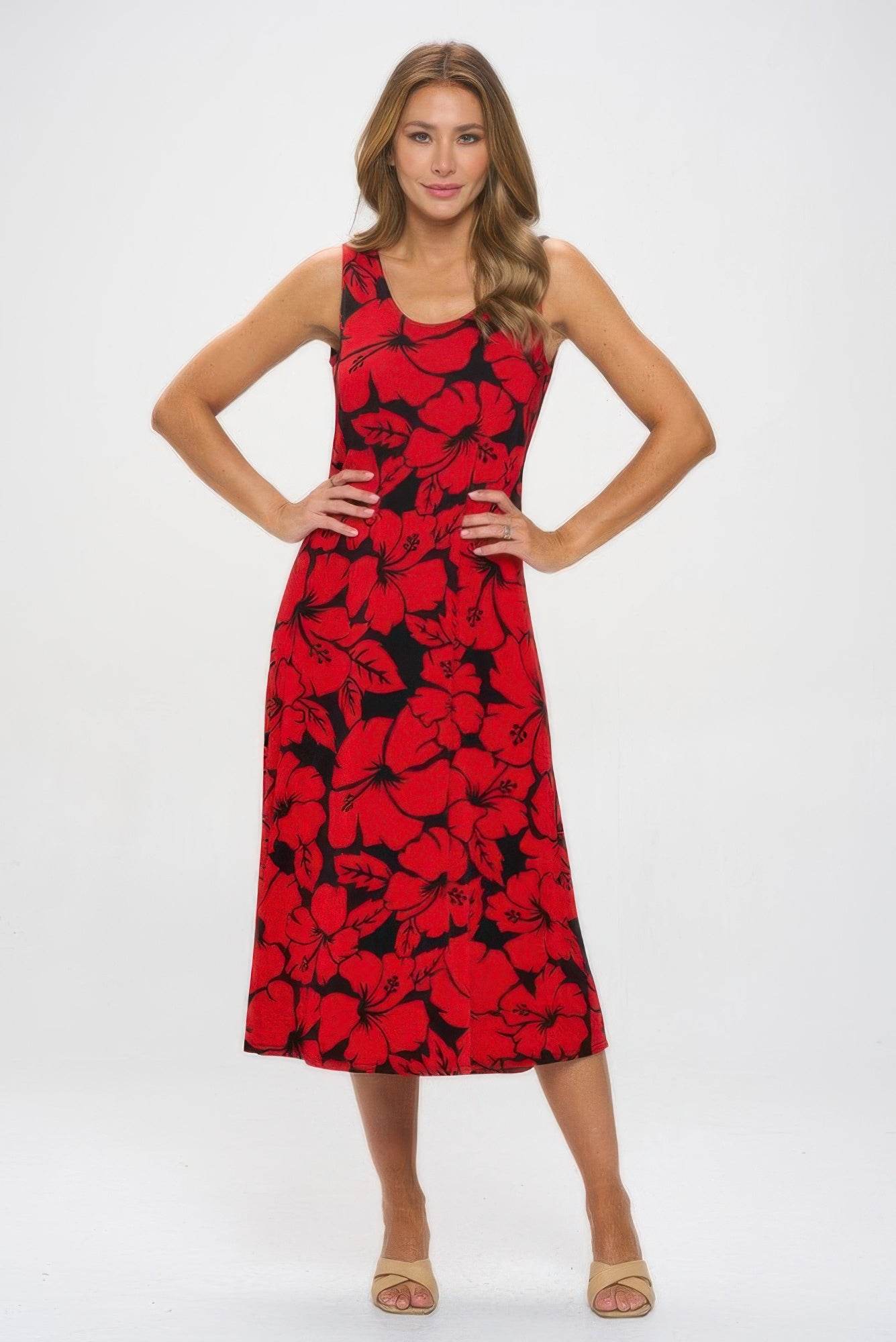 Plus Size BNS Red Floral Tank Long Dress - Purcell's Clothing Company