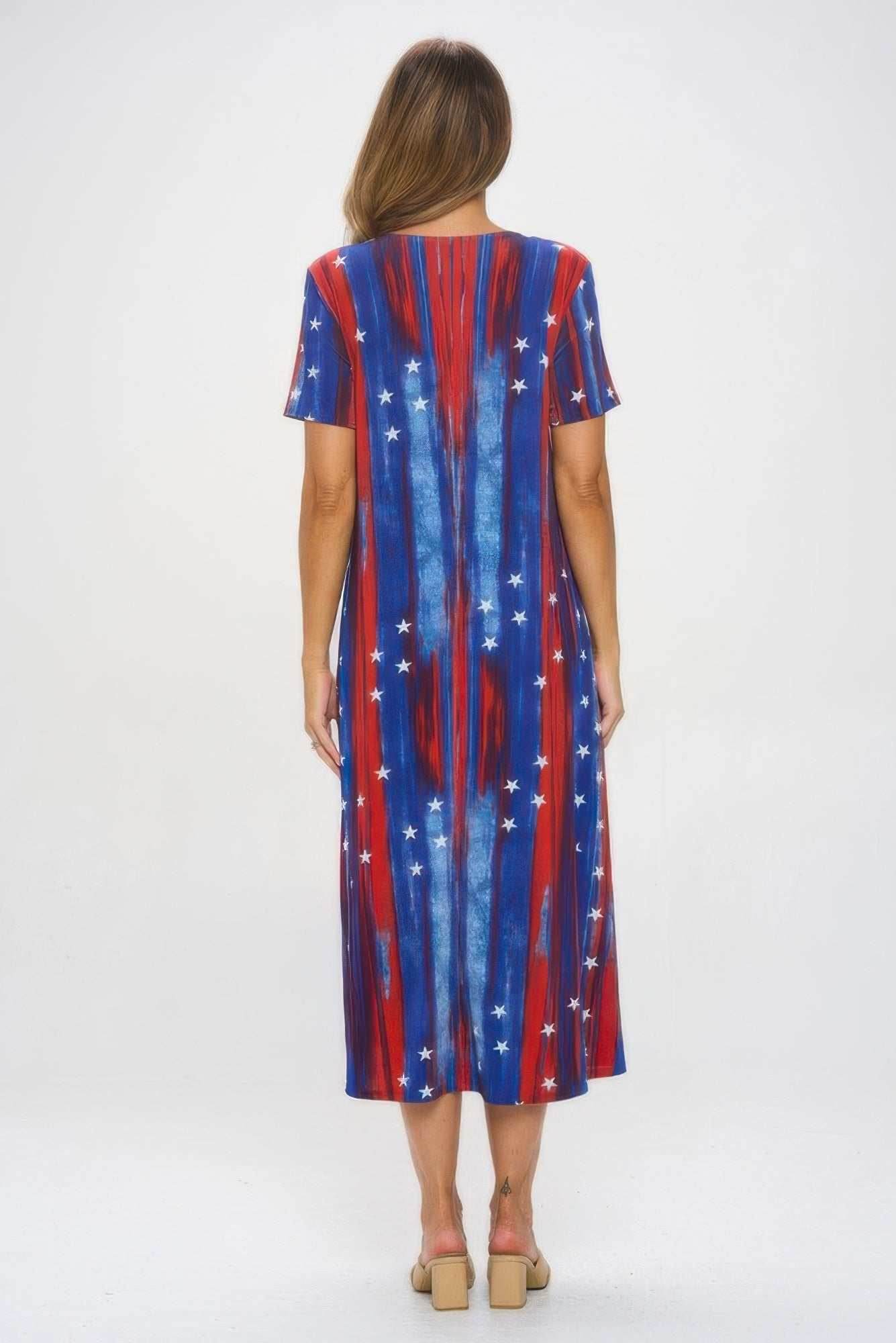 American Flag Print Short Sleeve Long Dress - Purcell's Clothing Company