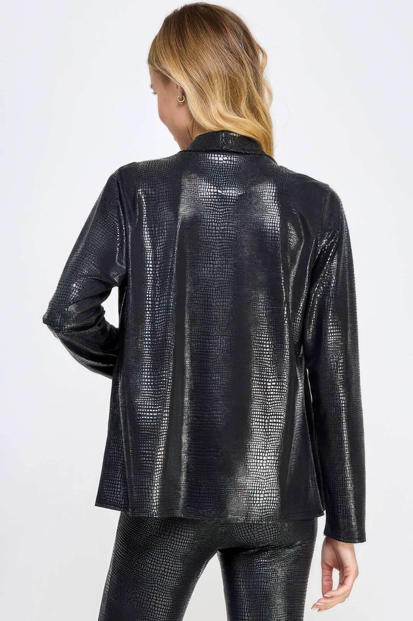 Long Sleeve Pleather Snake Skin Look Jacket - Purcell's Clothing Company