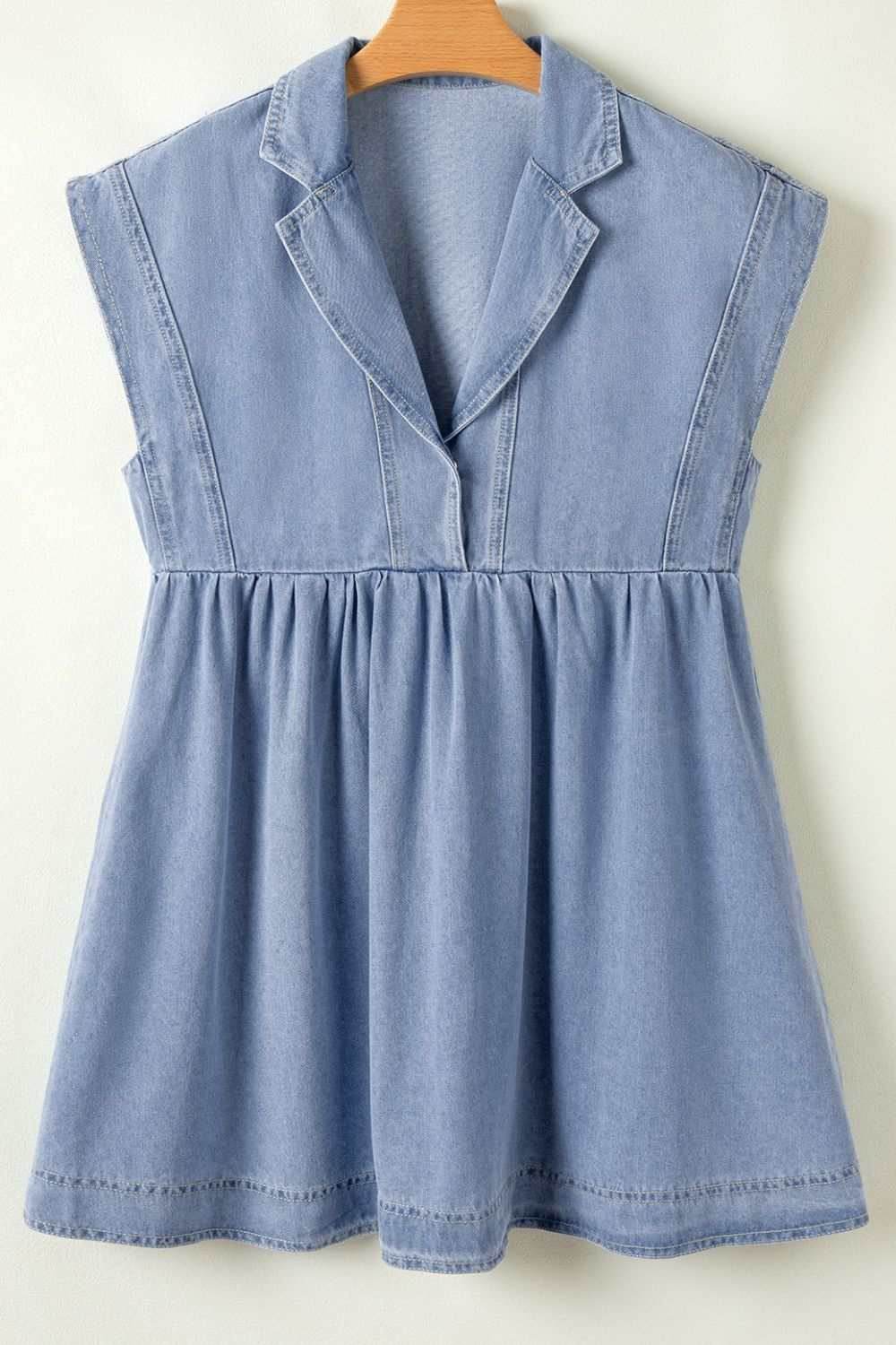 Lapel Neck Cap Sleeve Denim Babydoll Dress - Purcell's Clothing Company